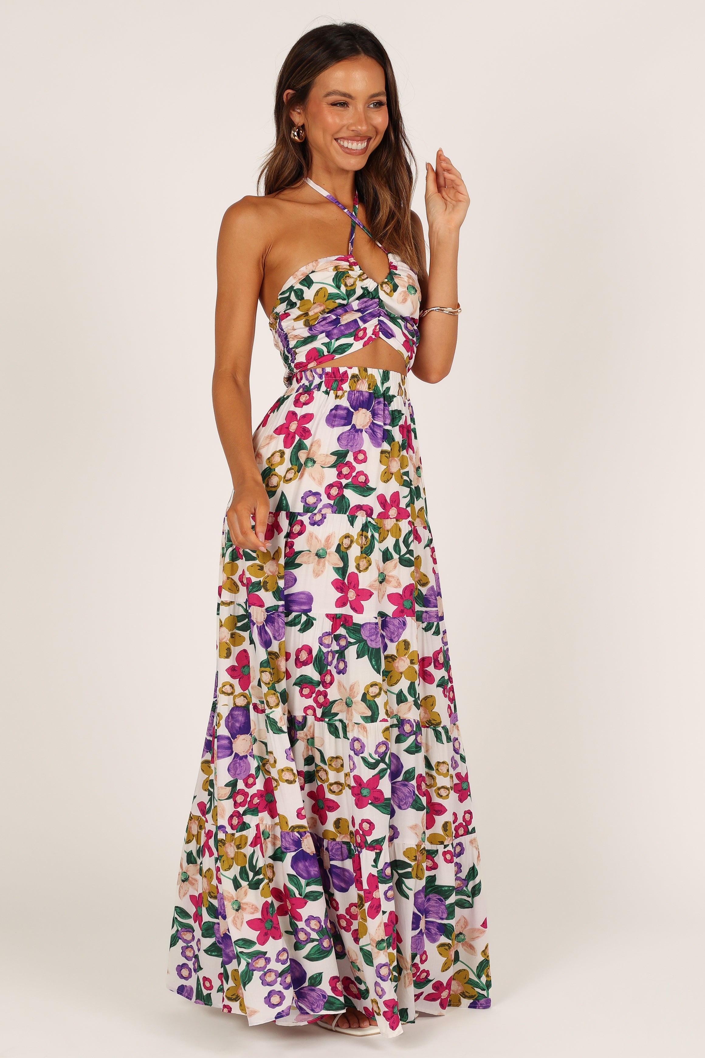Floral Halter Top & Maxi Skirt Set - Kari - 100% Rayon