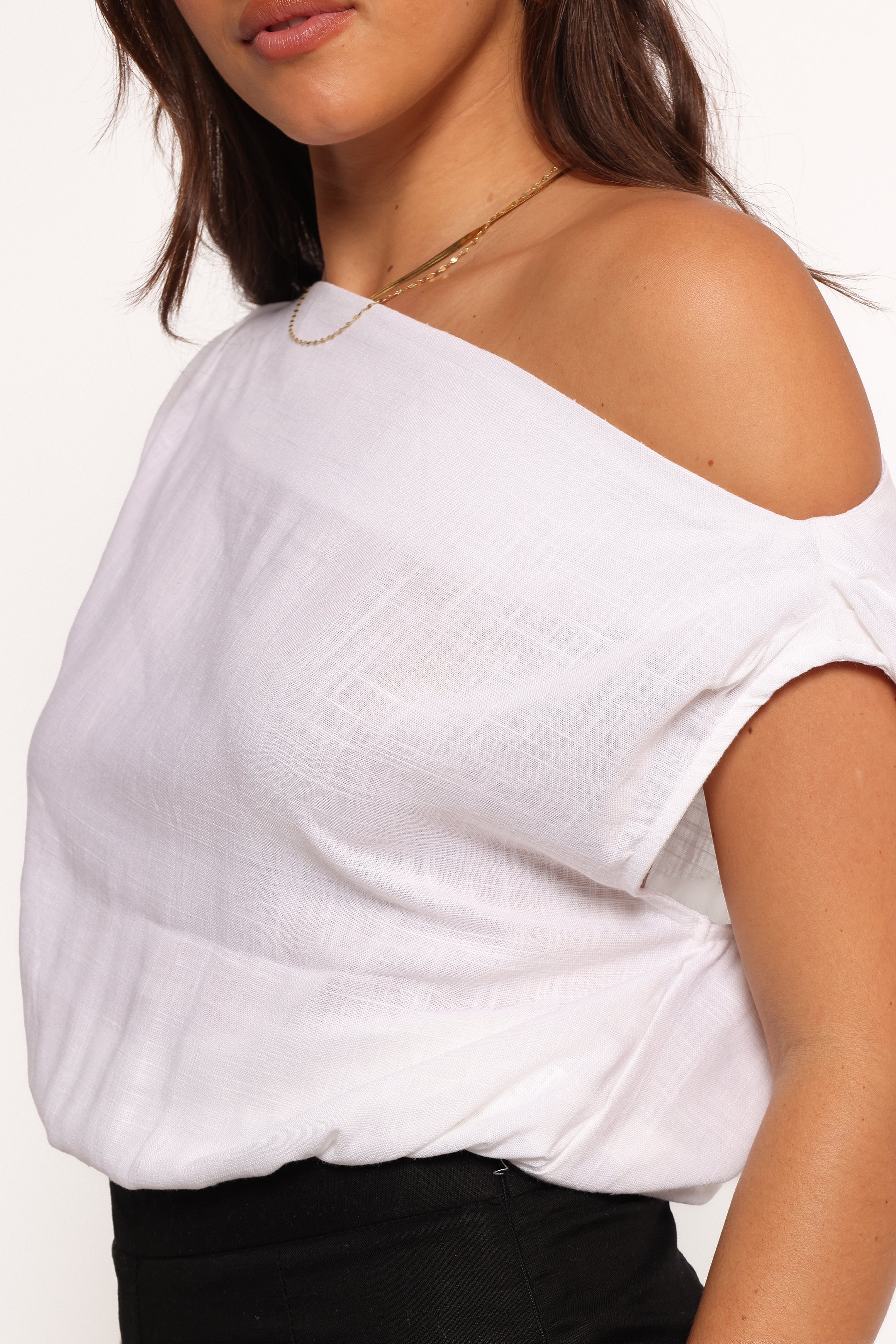 White Cropped Boat Neck Sleeveless Top - Zara Style Cotton Linen Blend