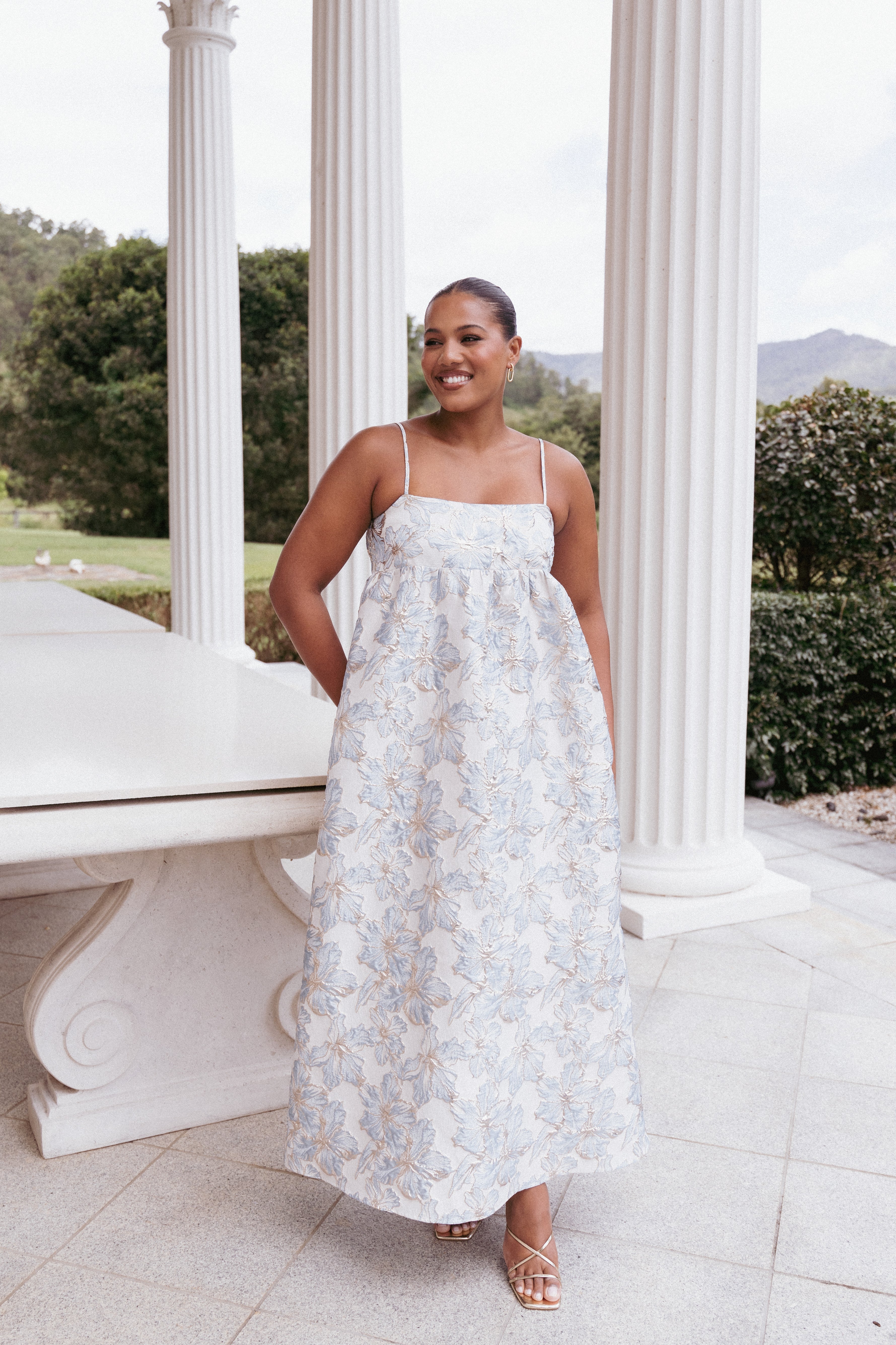 Yasmine Floral Maxi Dress - Baby Blue Square Neck Summer Dress