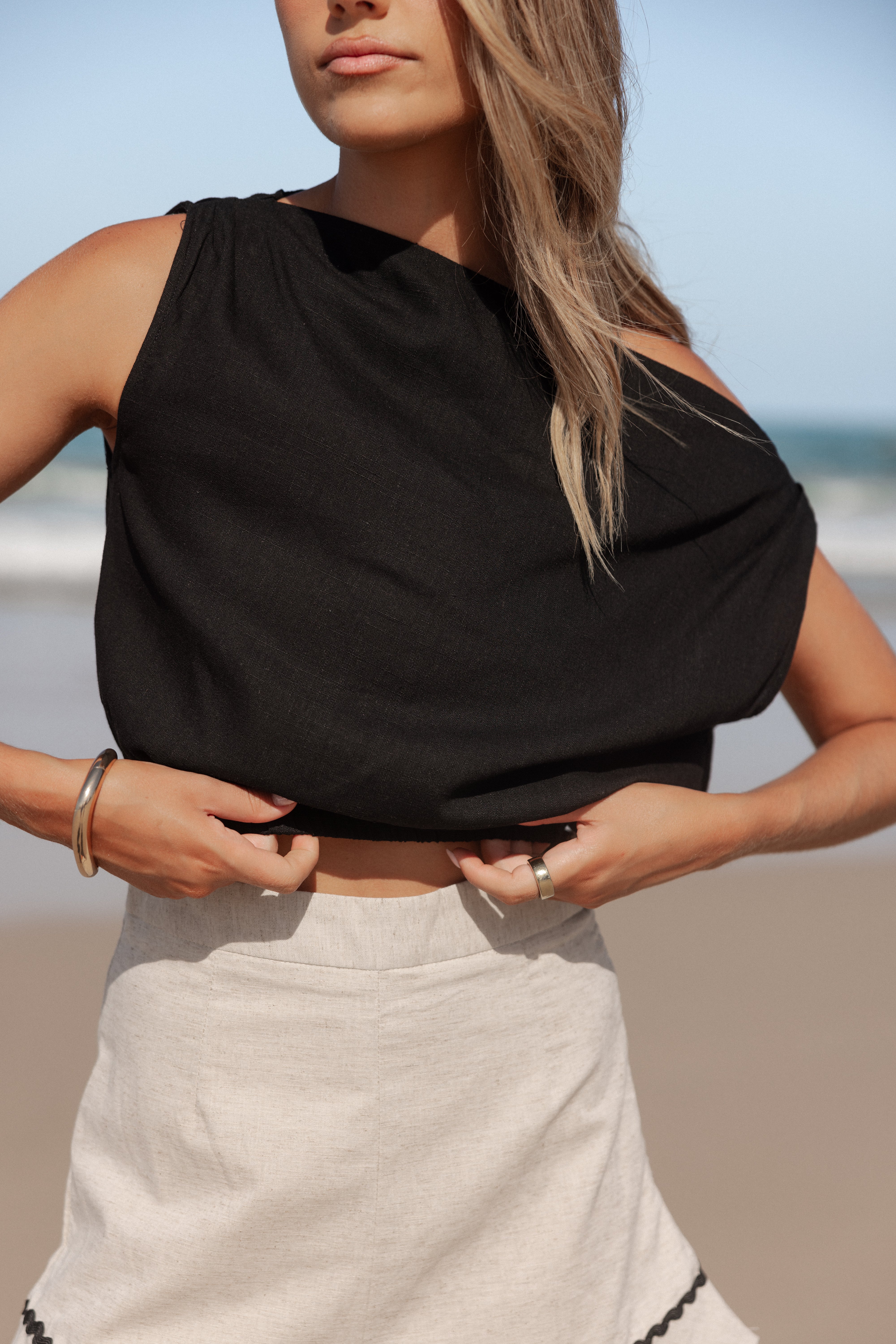 Black Cropped Sleeveless Top - Zara Linen Rayon Blend