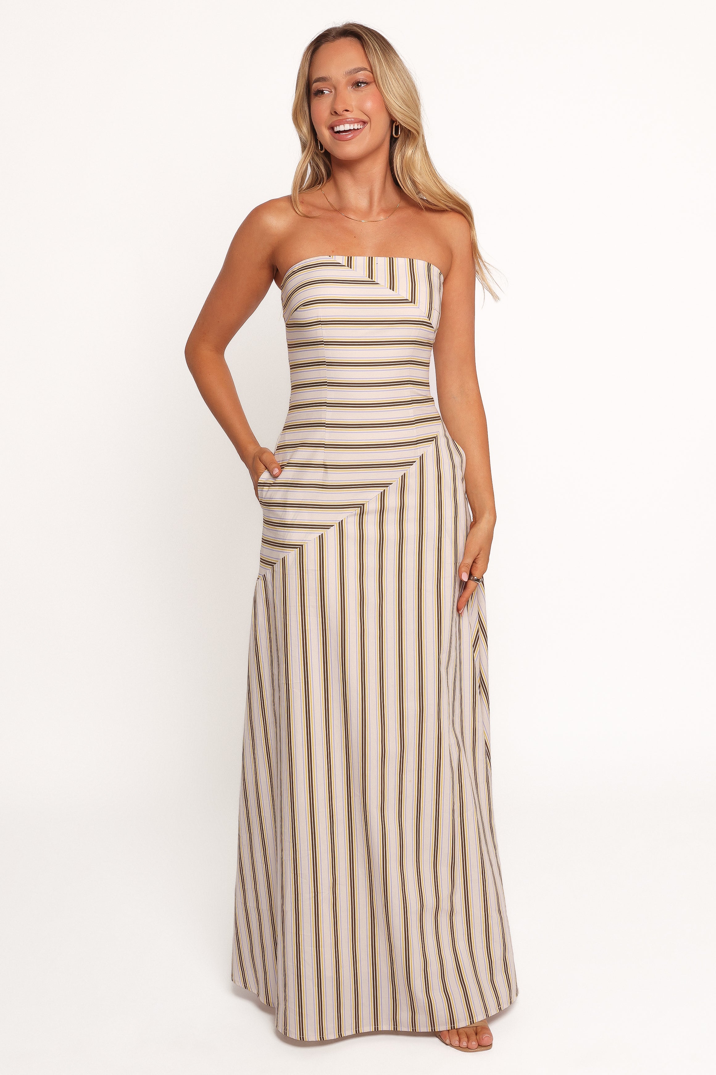 Maliah Strapless Cotton Maxi Dress with Bust Grip - Vory Stripe