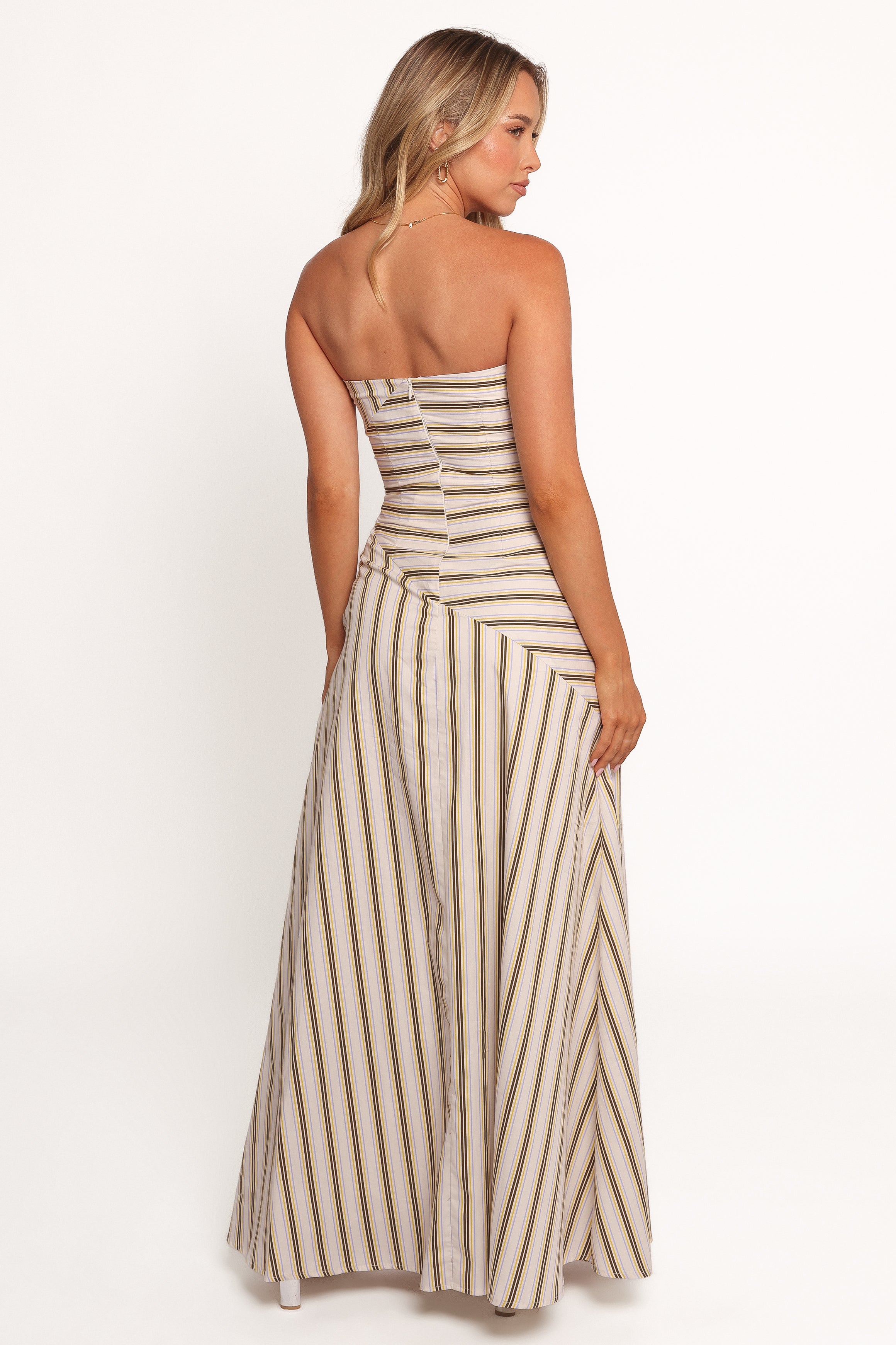 Maliah Strapless Cotton Maxi Dress with Bust Grip - Vory Stripe