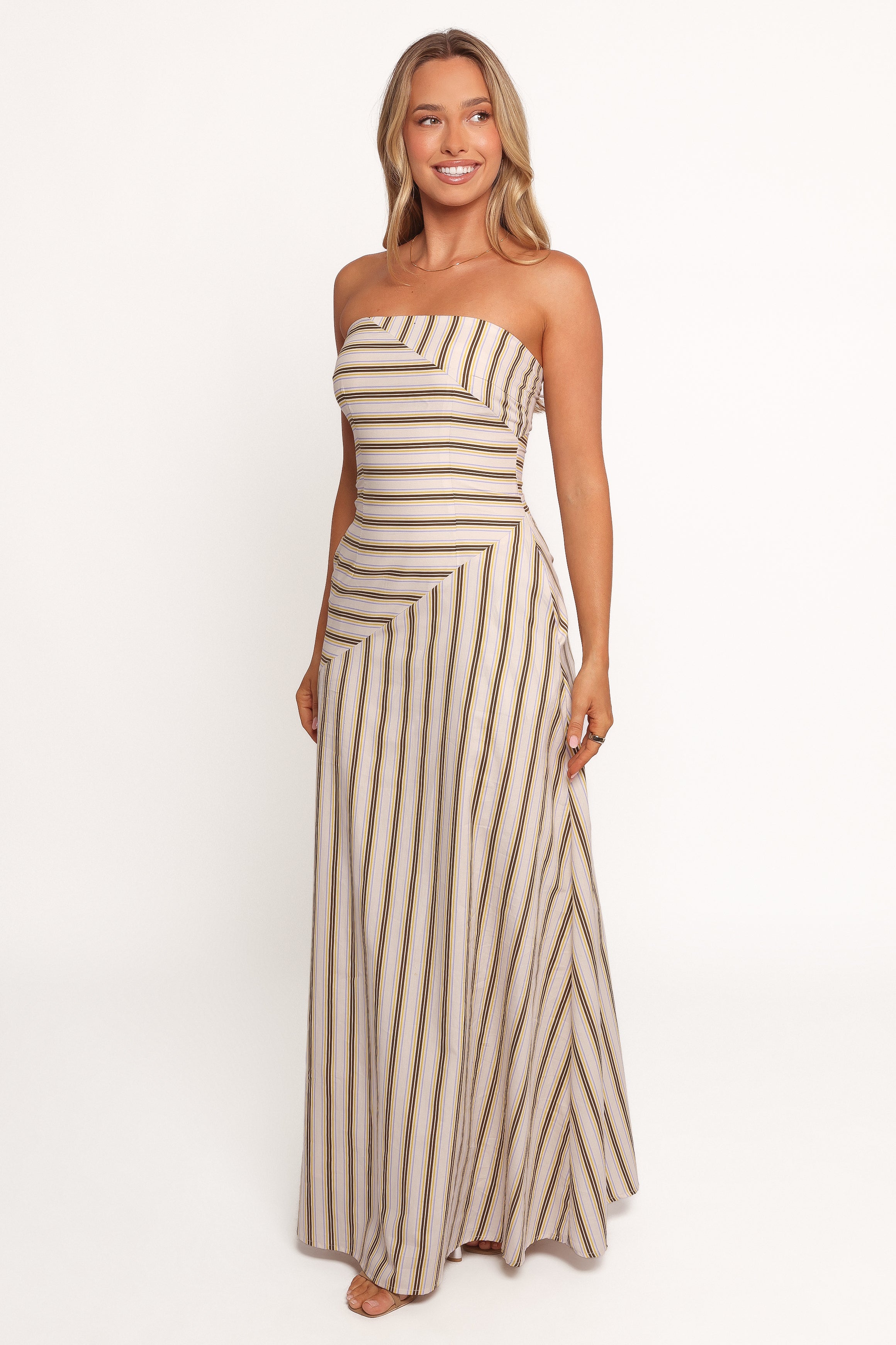 Maliah Strapless Cotton Maxi Dress with Bust Grip - Vory Stripe