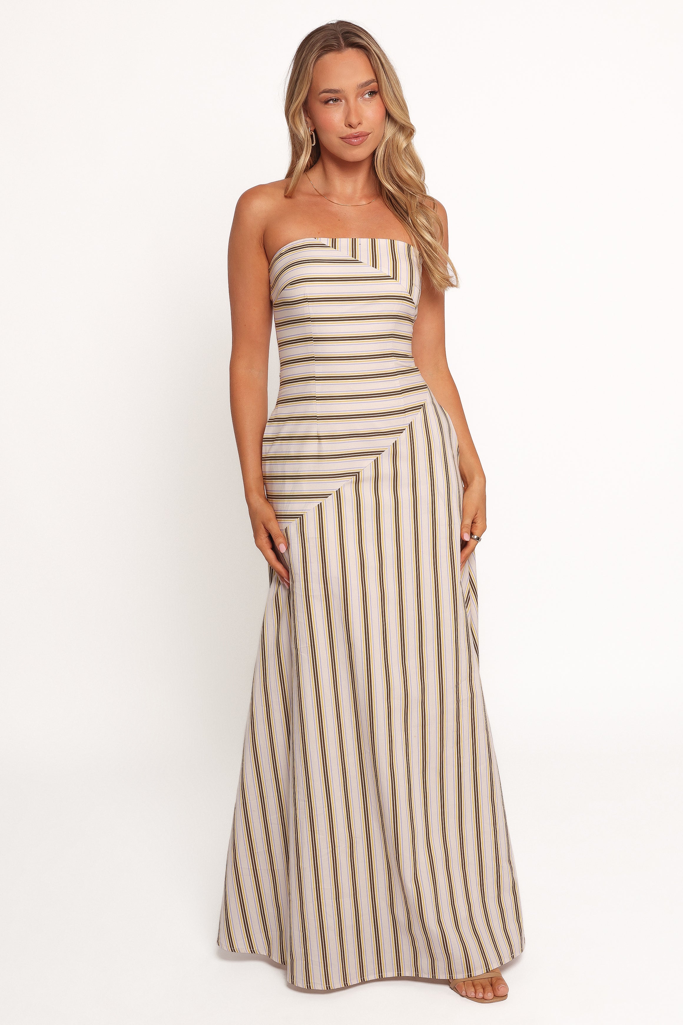 Maliah Strapless Cotton Maxi Dress with Bust Grip - Vory Stripe