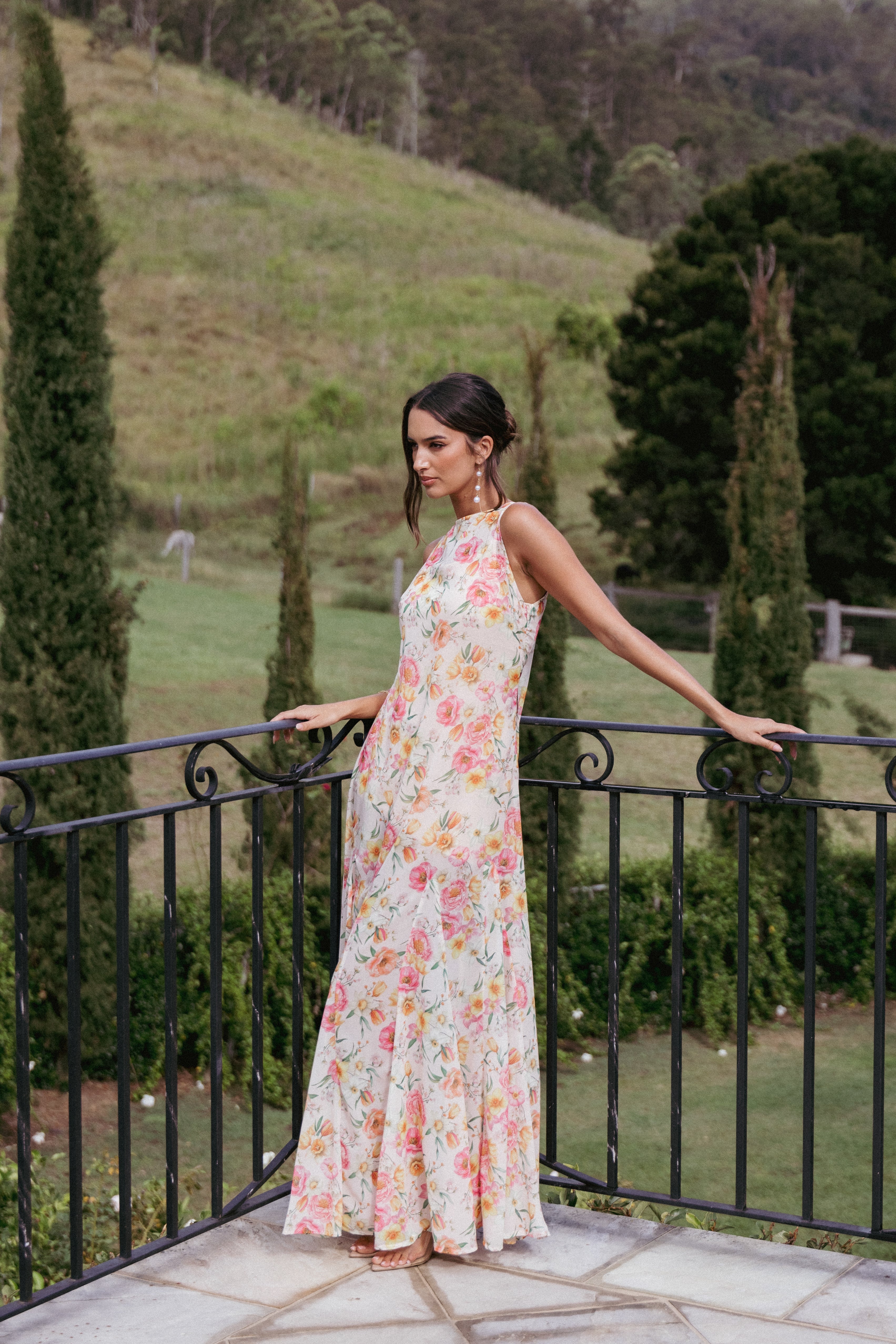 Peony Floral Maxi Dress with Tie Back - Keani
