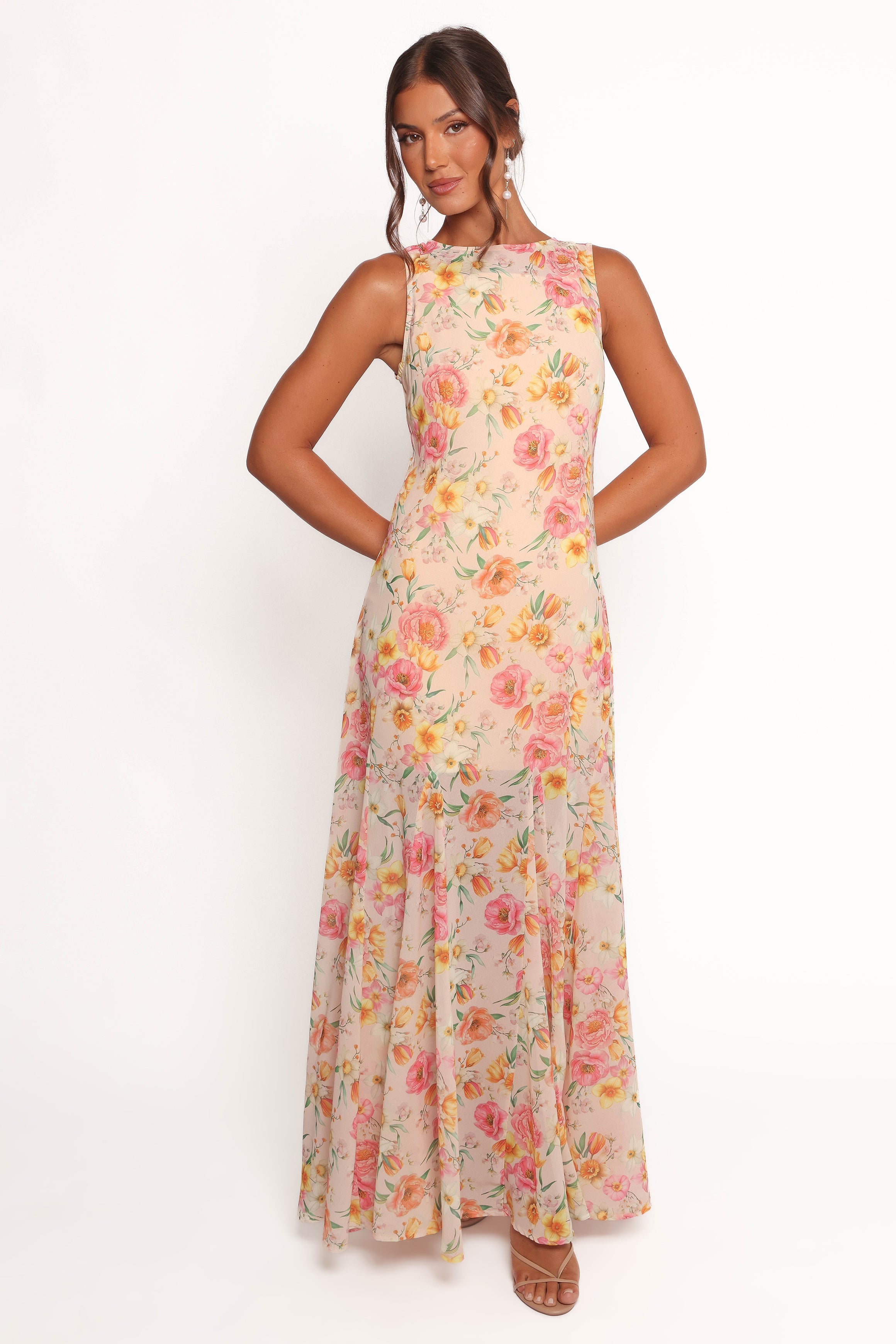 Peony Floral Maxi Dress with Tie Back - Keani
