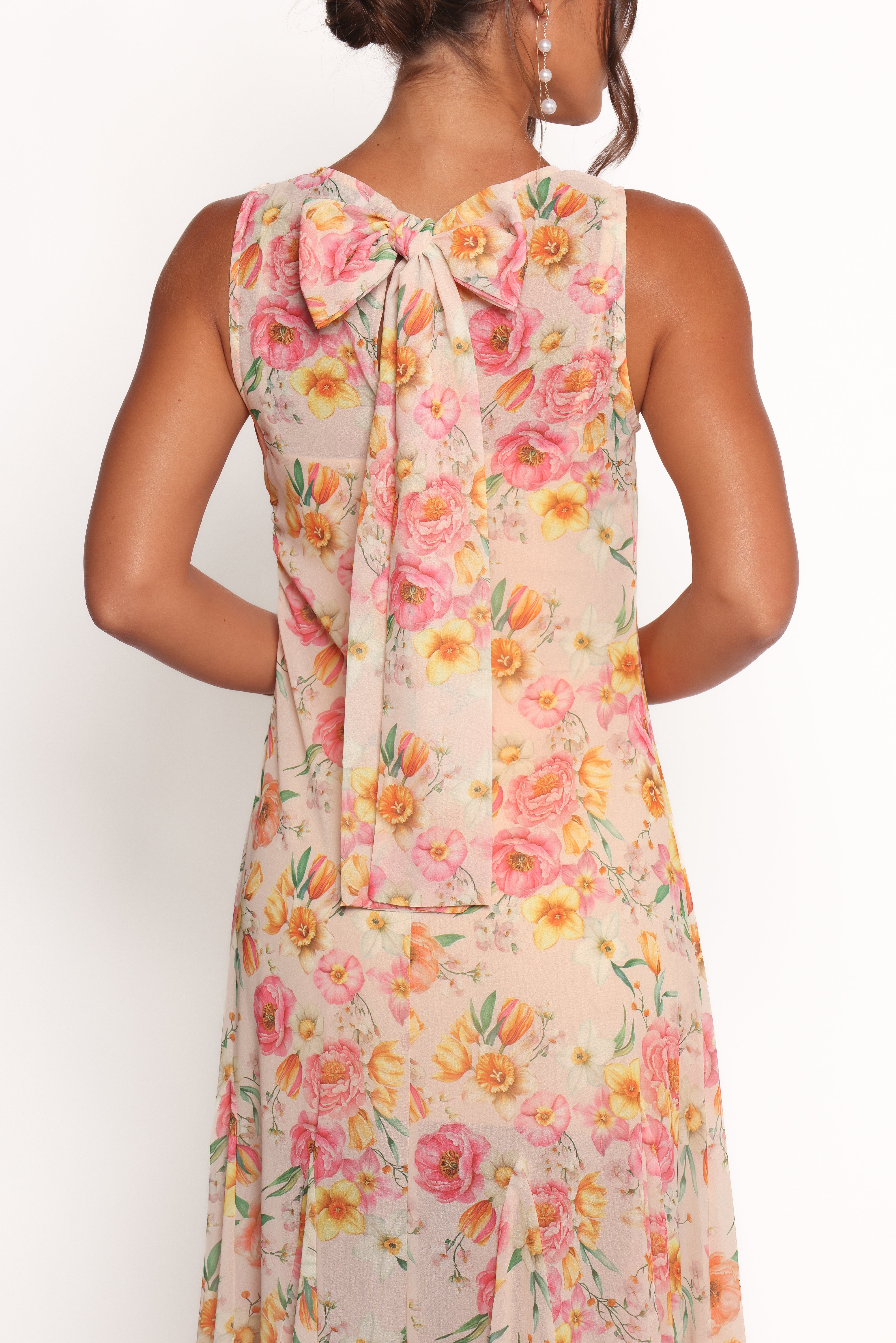 Peony Floral Maxi Dress with Tie Back - Keani