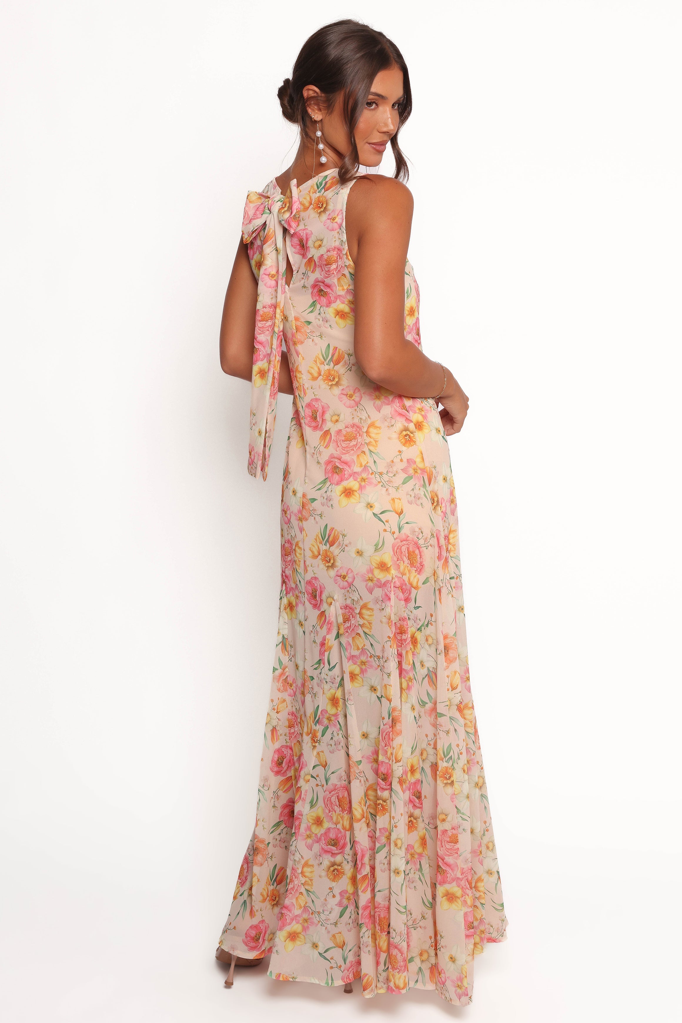 Peony Floral Maxi Dress with Tie Back - Keani