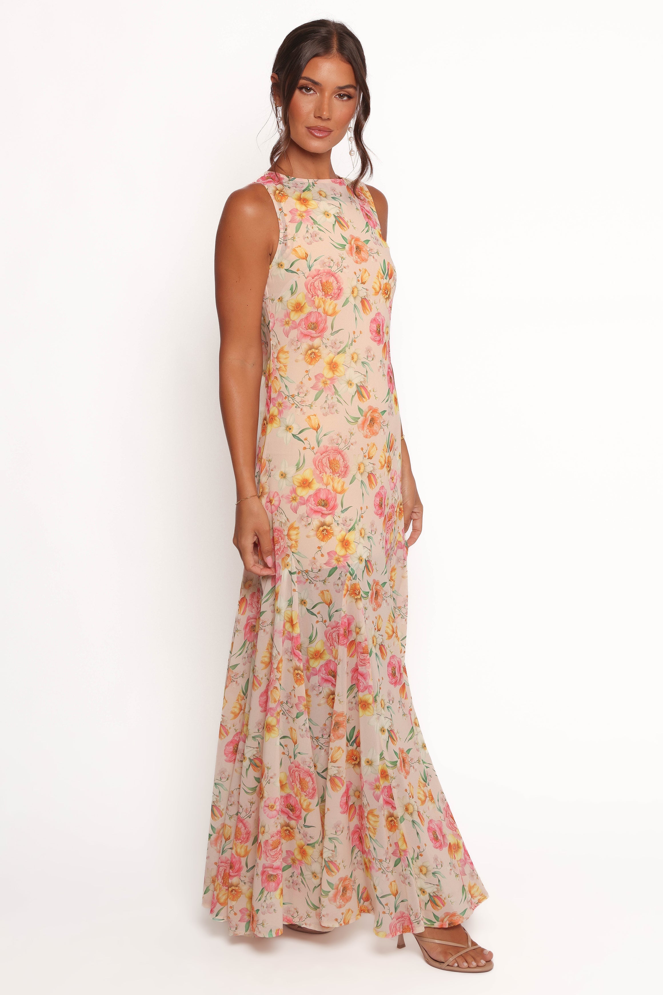 Peony Floral Maxi Dress with Tie Back - Keani