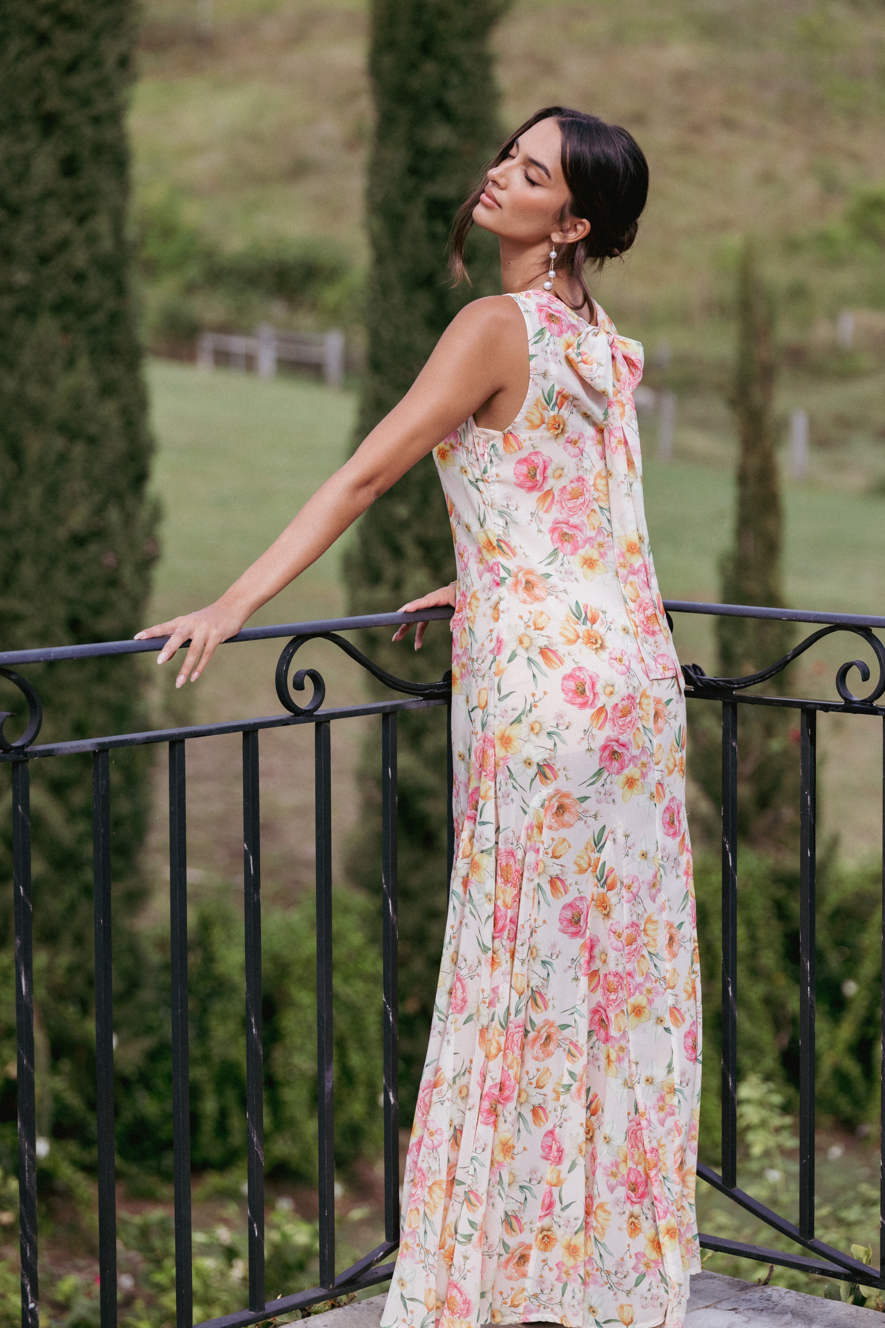 Peony Floral Maxi Dress with Tie Back - Keani