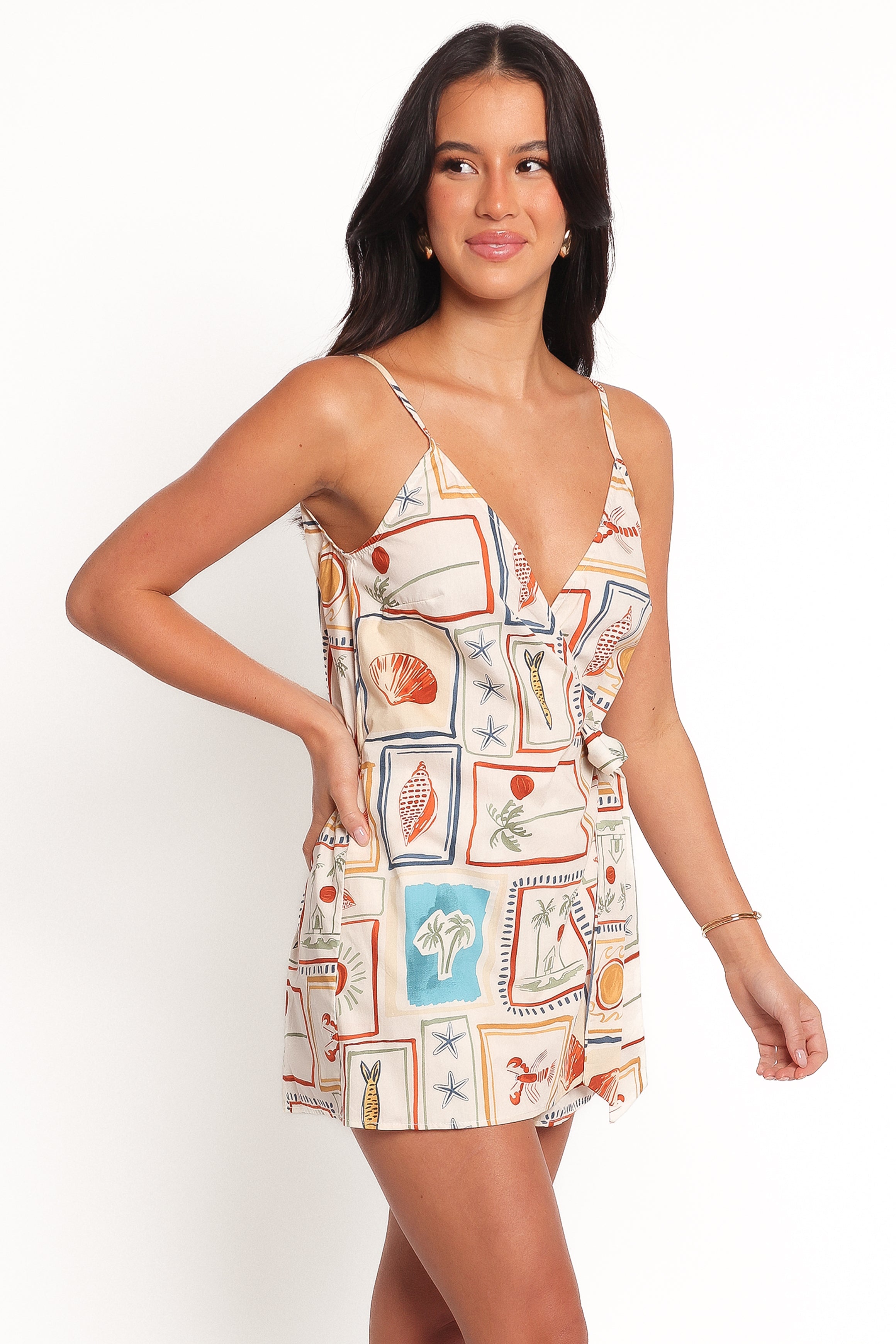 Women's Cotton Wrap Playsuit with V-Neck & Adjustable Straps - Sardina