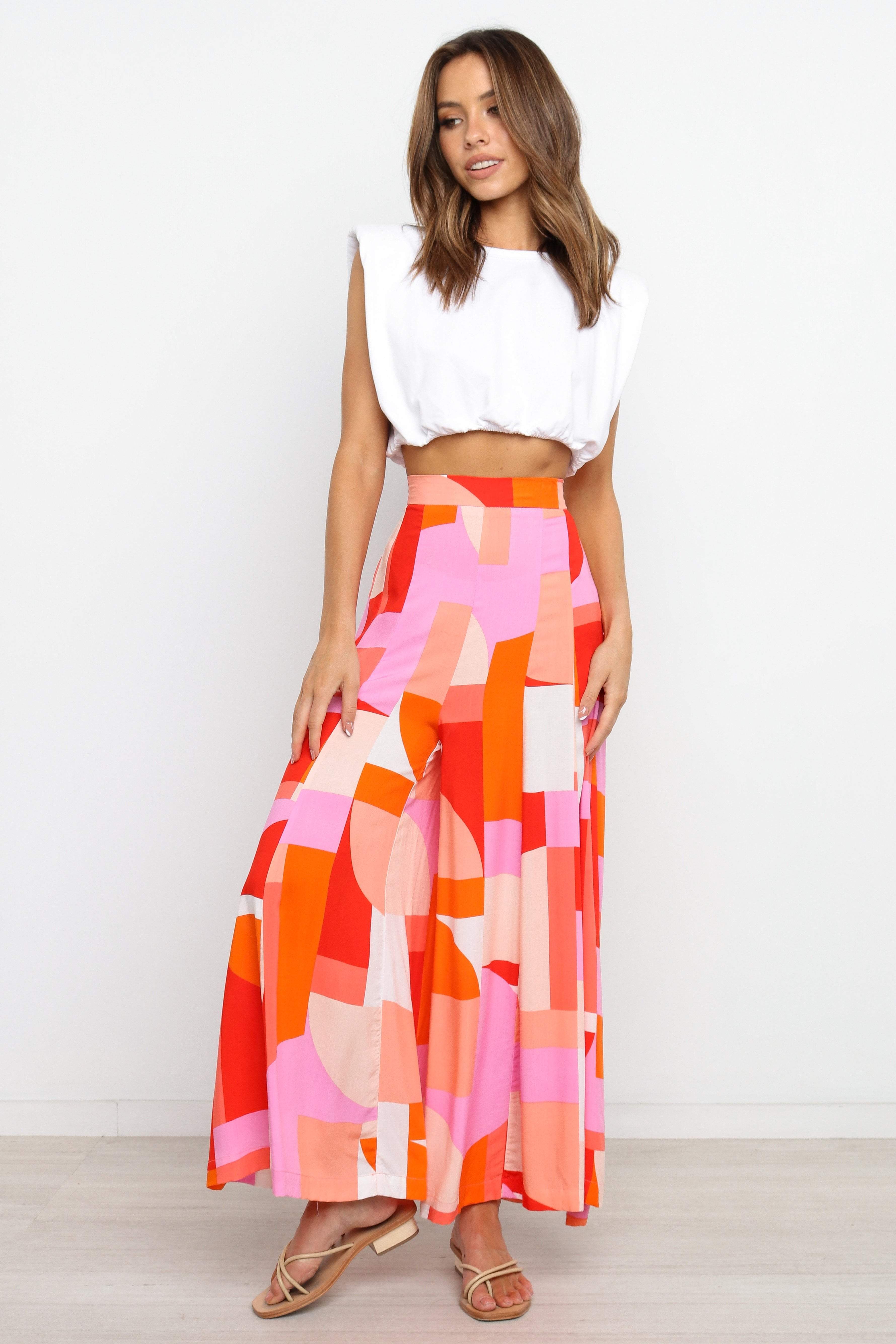 Pomoa High Waisted Wide Leg Pink Rayon Pants for Summer