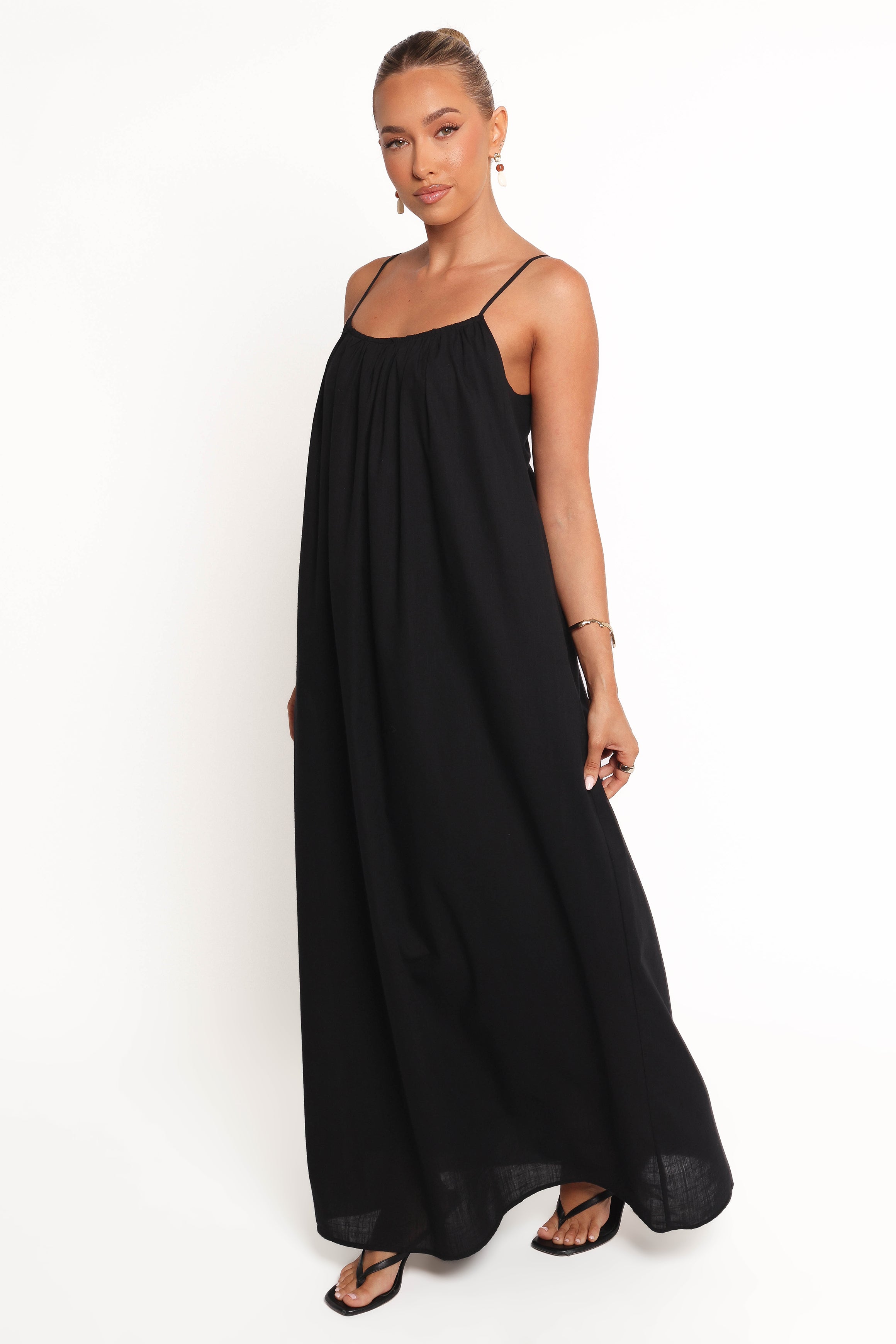 Lumina Adjustable Strap Maxi Dress with Pockets - Black