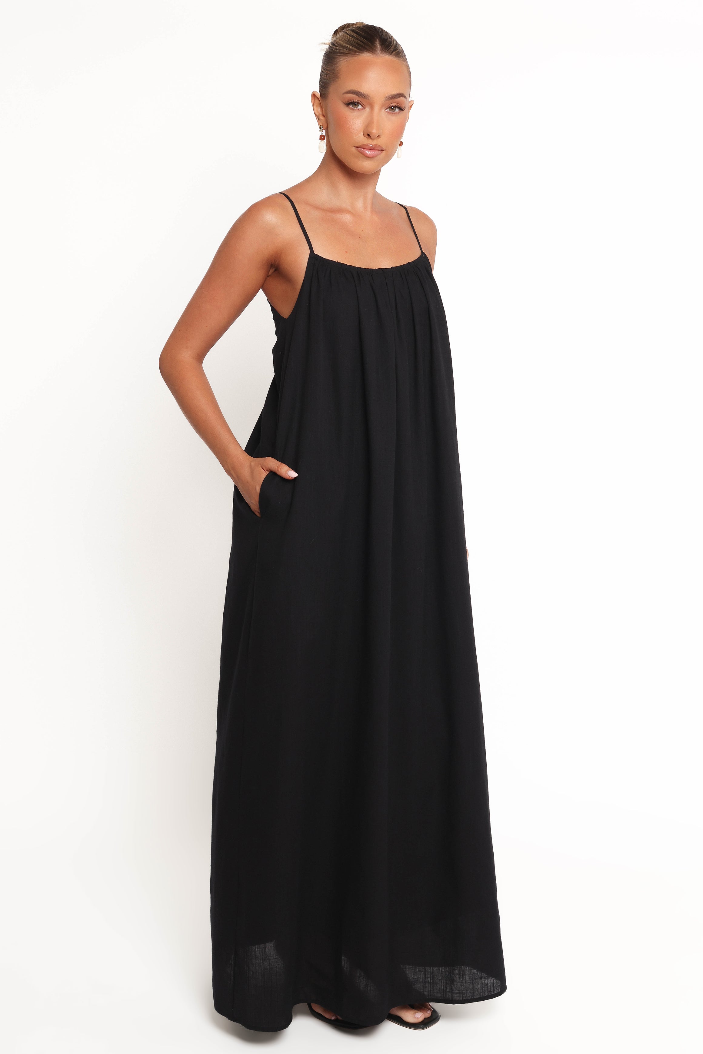 Lumina Adjustable Strap Maxi Dress with Pockets - Black