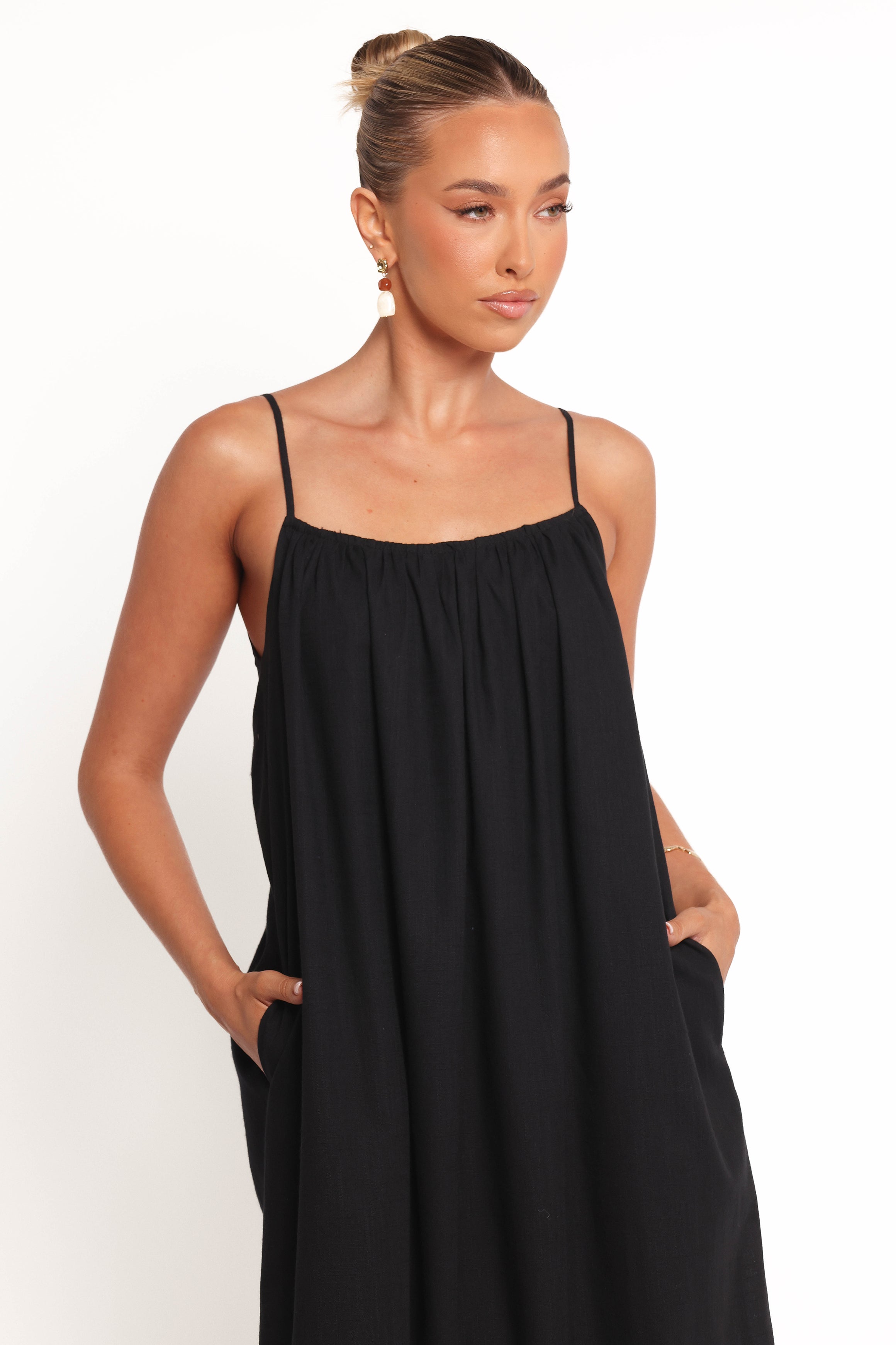 Lumina Adjustable Strap Maxi Dress with Pockets - Black