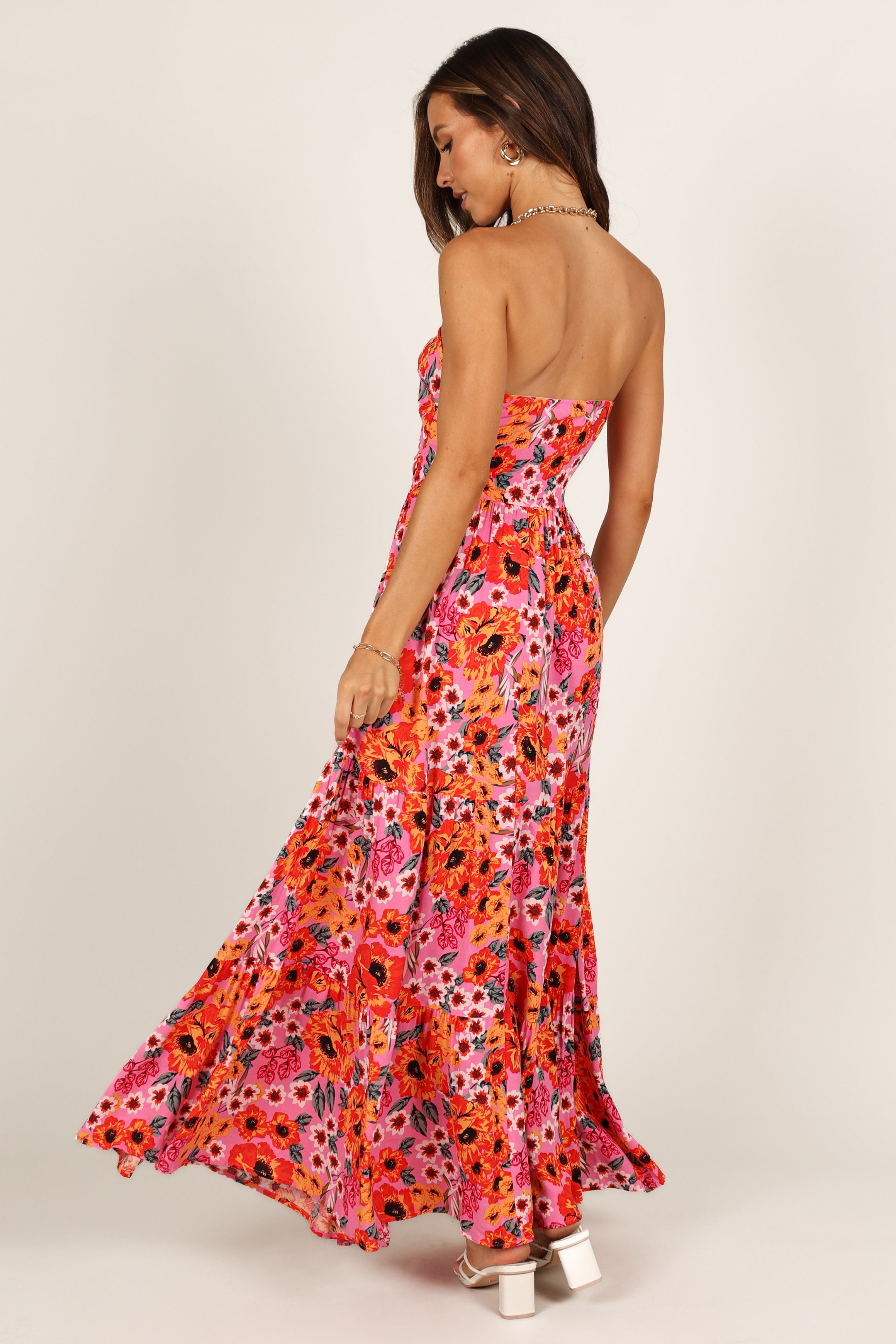 Pink Sarai Maxi Dress with Sweetheart Neckline & Floral Print