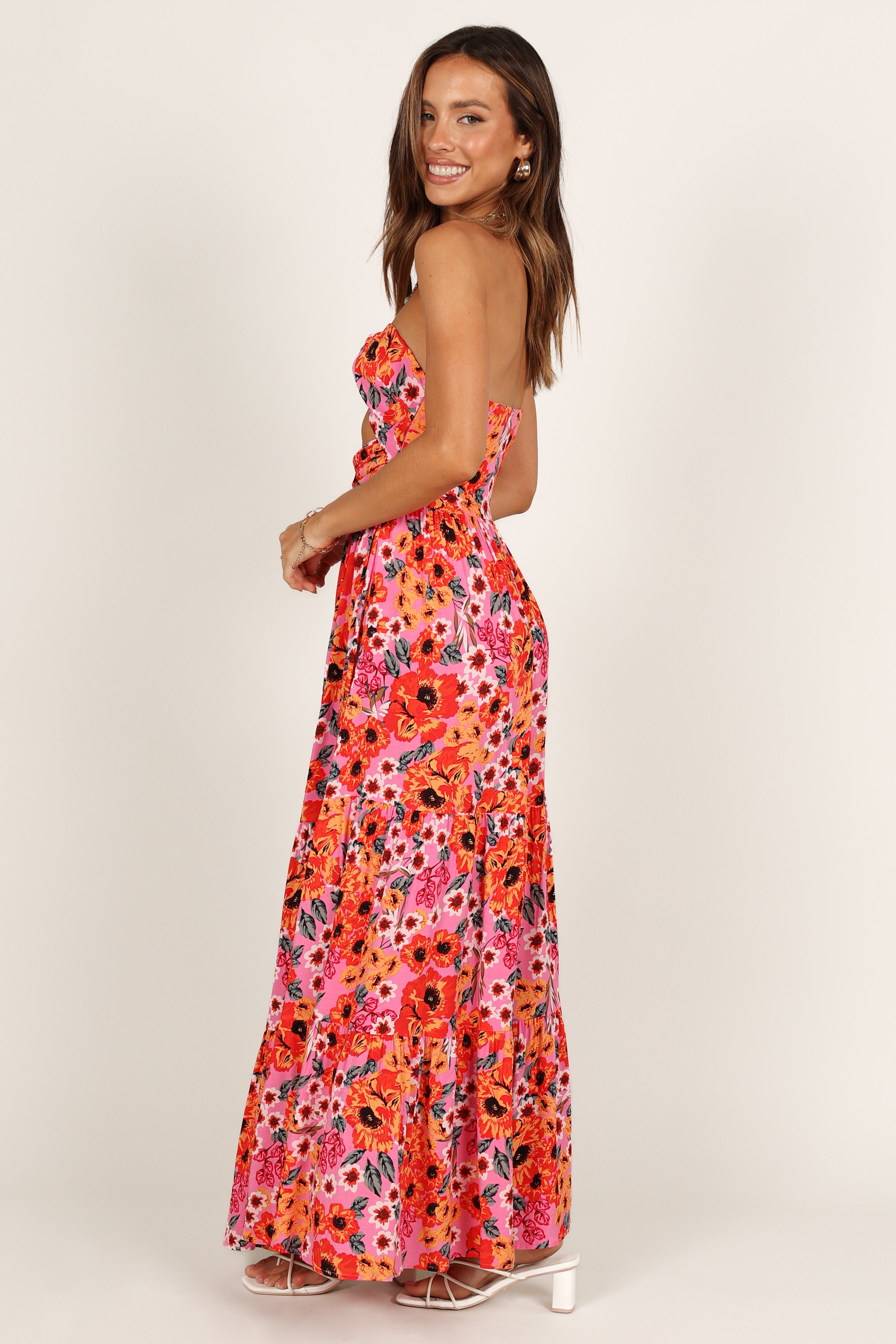 Pink Sarai Maxi Dress with Sweetheart Neckline & Floral Print