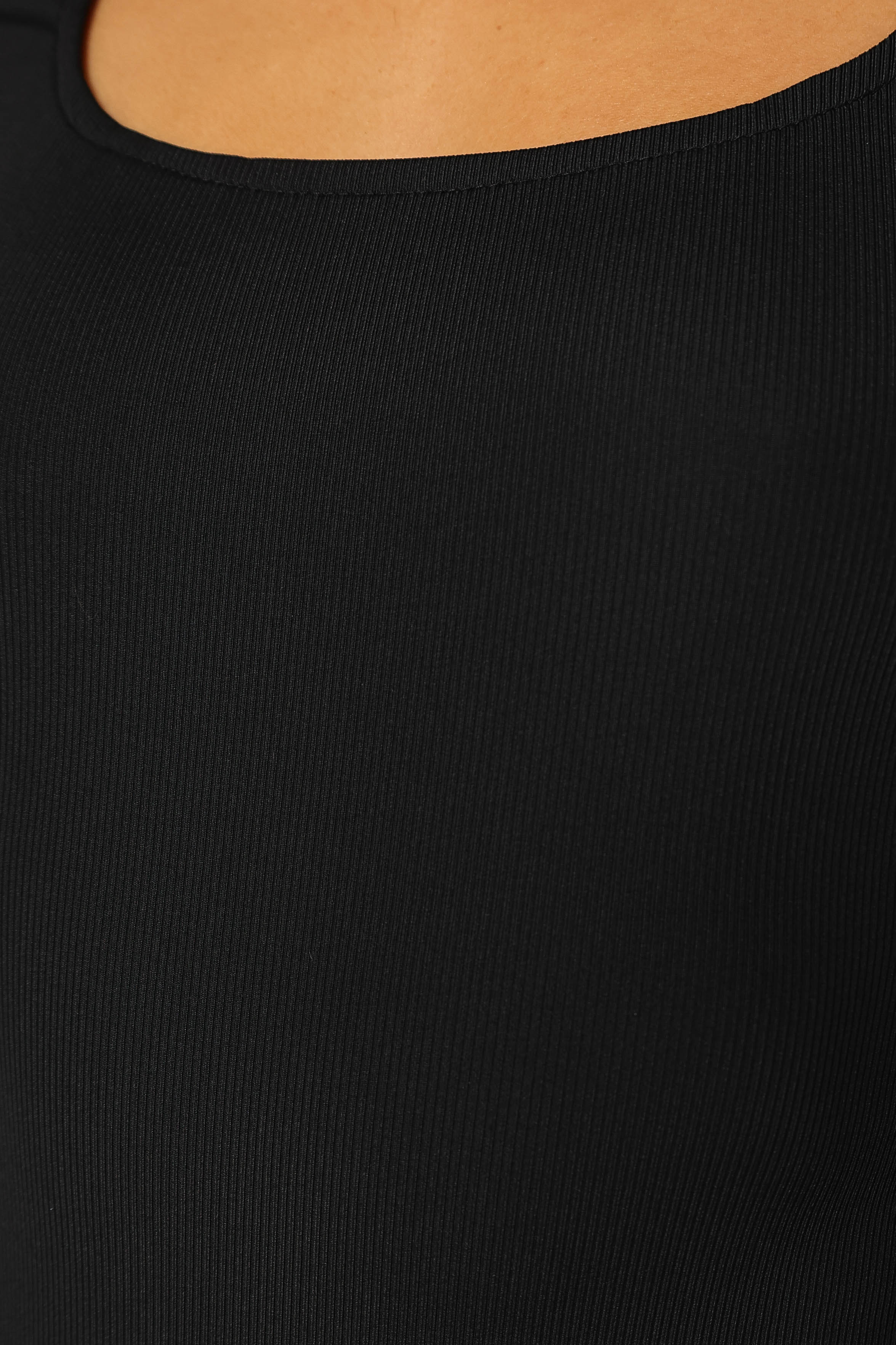 Women's Black Long Sleeve Ribbed Bodysuit - Square Neckline
