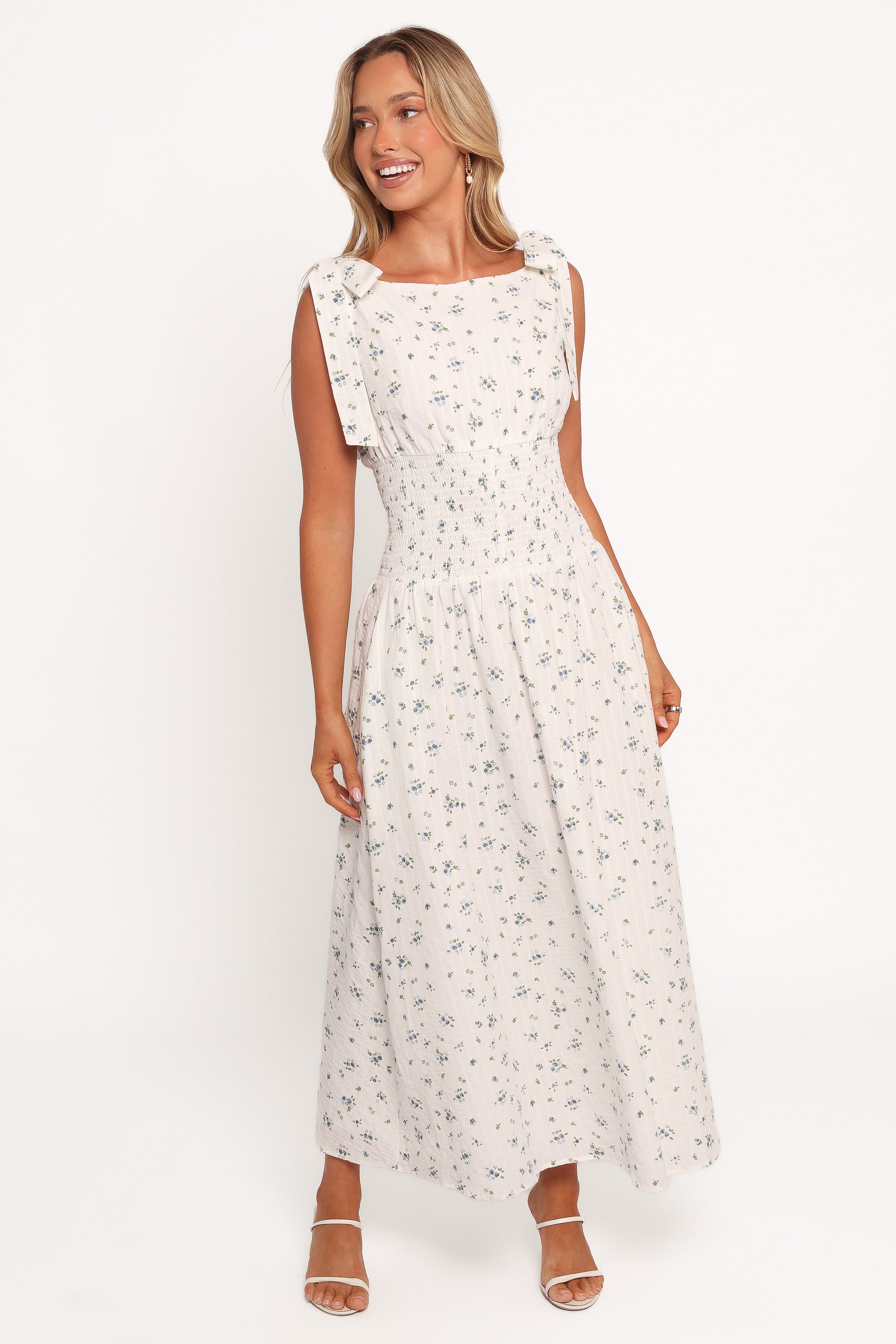 Leticia Blue Floral Midi Dress with Pockets & A-Line Skirt