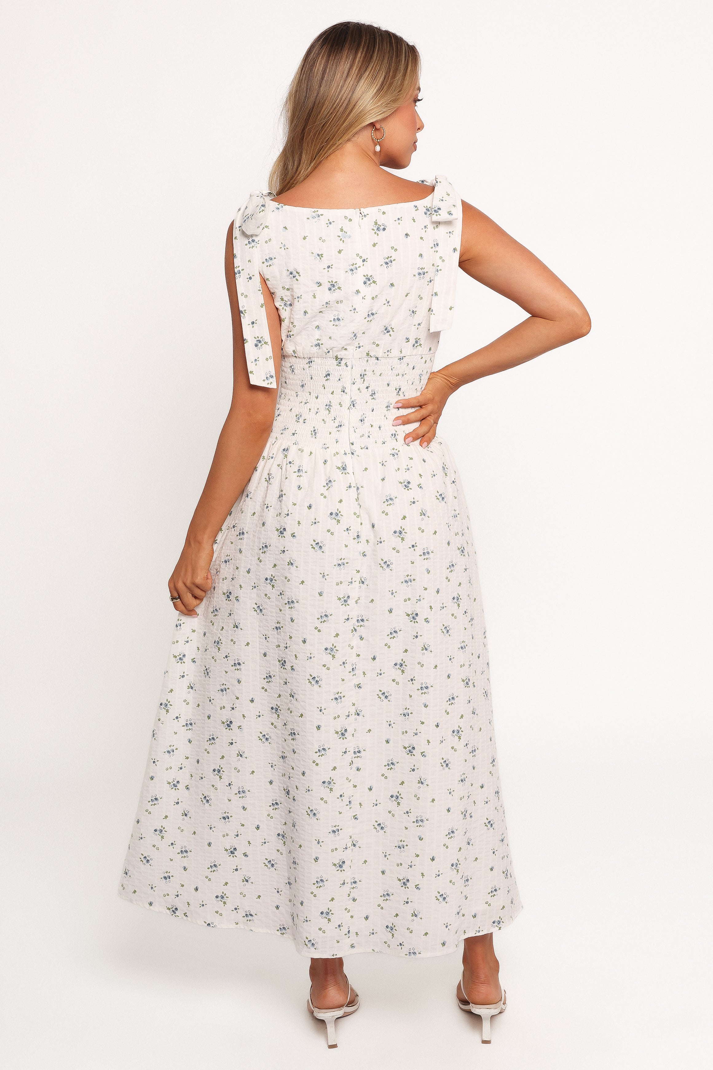 Leticia Blue Floral Midi Dress with Pockets & A-Line Skirt