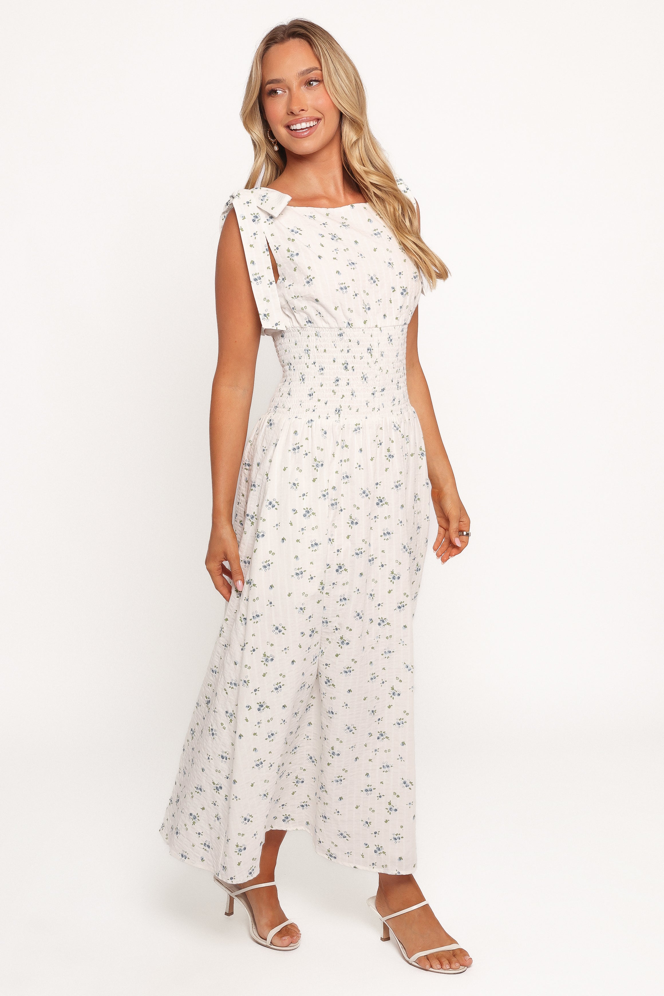 Leticia Blue Floral Midi Dress with Pockets & A-Line Skirt