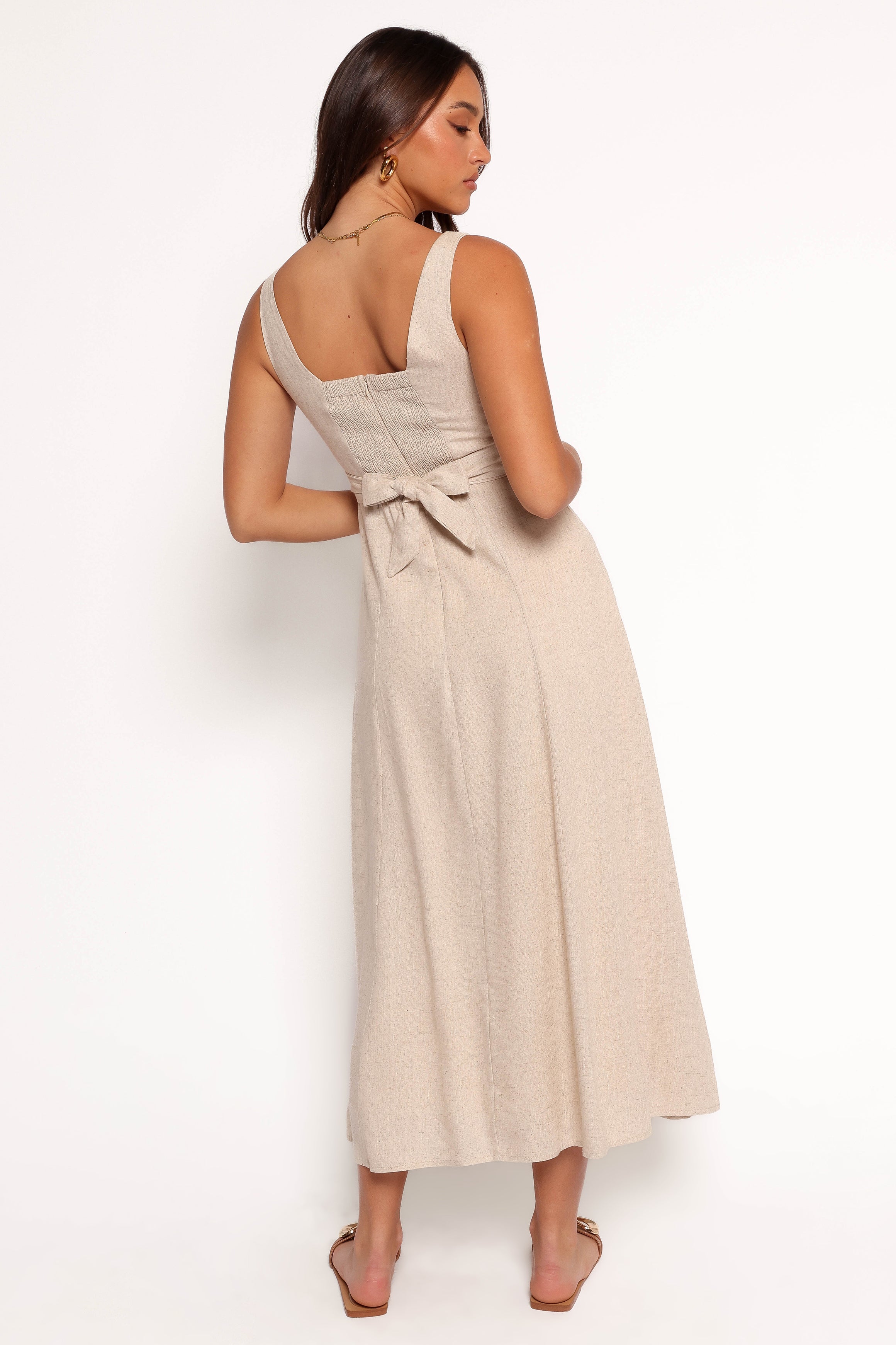 Archer V-Neck Midi Dress with Cut-Out Detail - Oatmeal