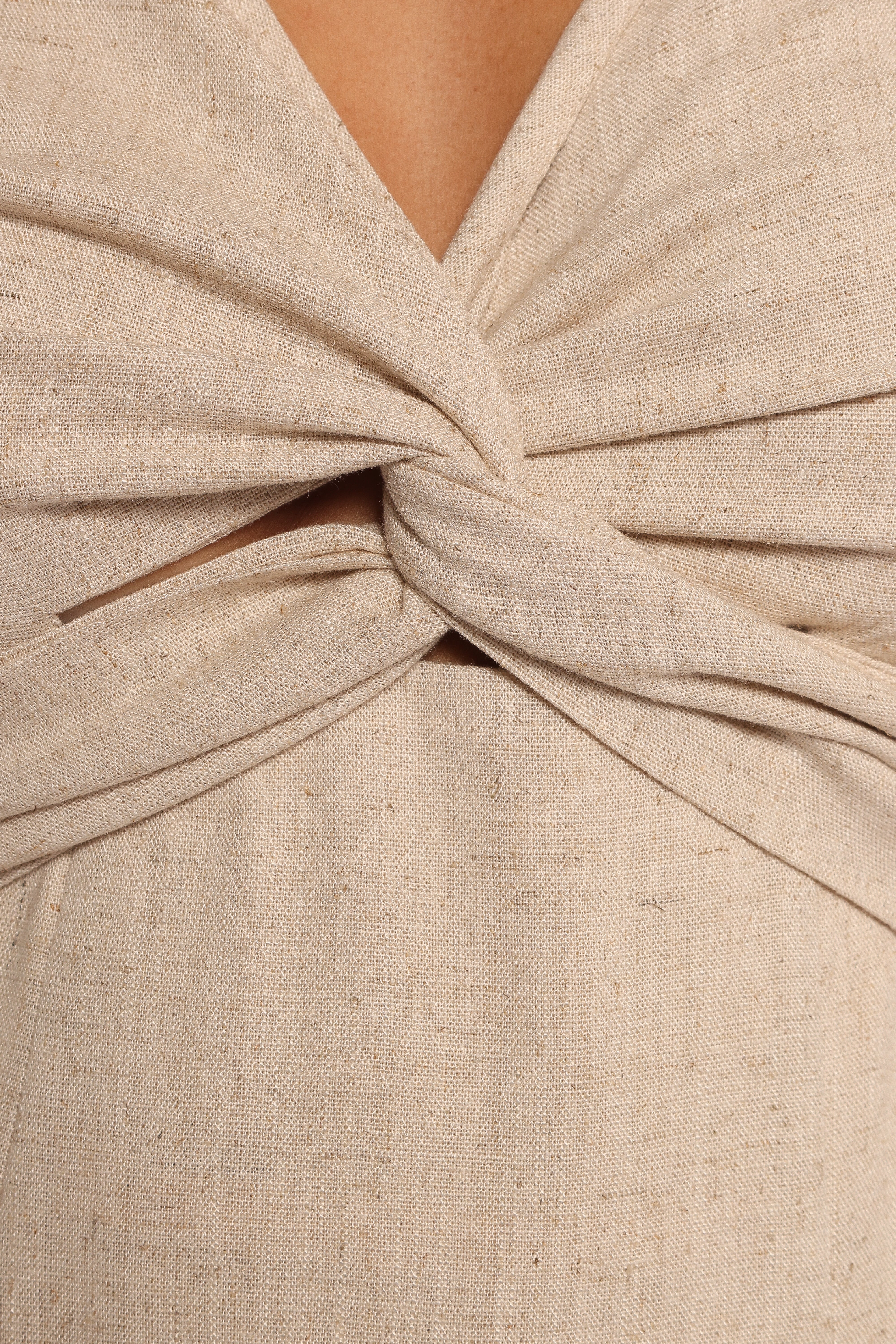 Archer V-Neck Midi Dress with Cut-Out Detail - Oatmeal