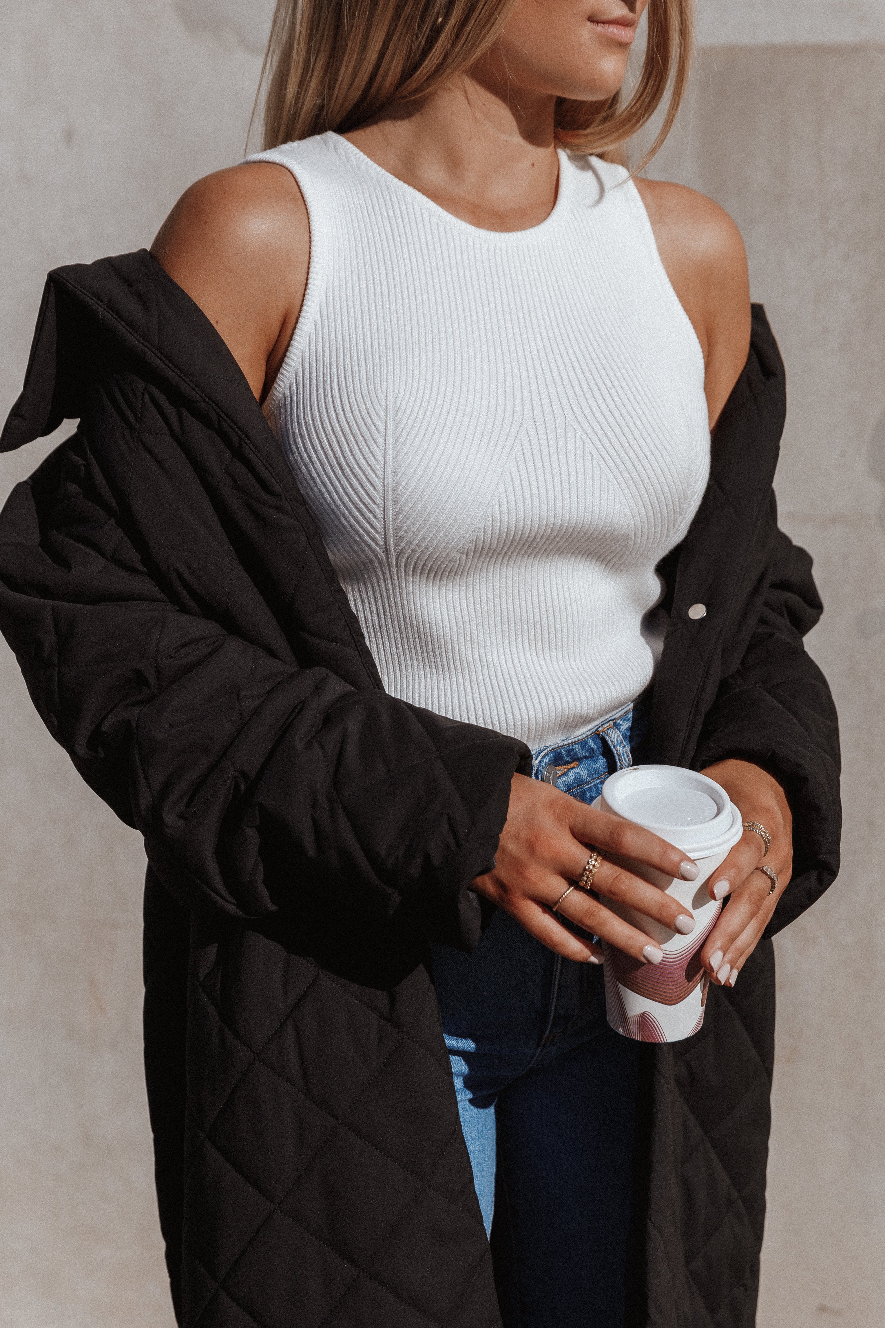 Women's White Ribbed Knit Tank Top - Slim Fit & Stretchy