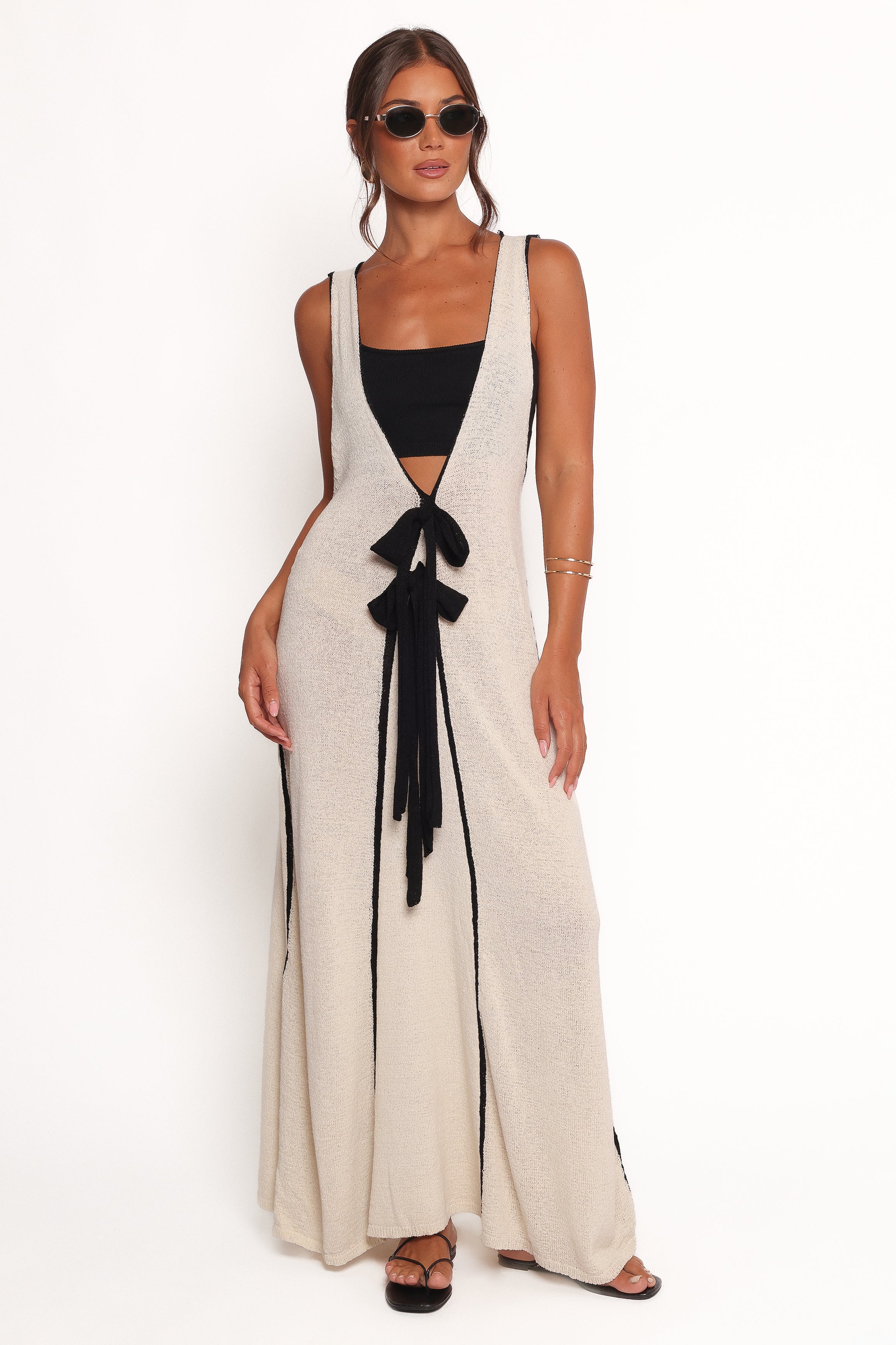 Cream Draco Midi Dress with Removable Cami & Bow Detail