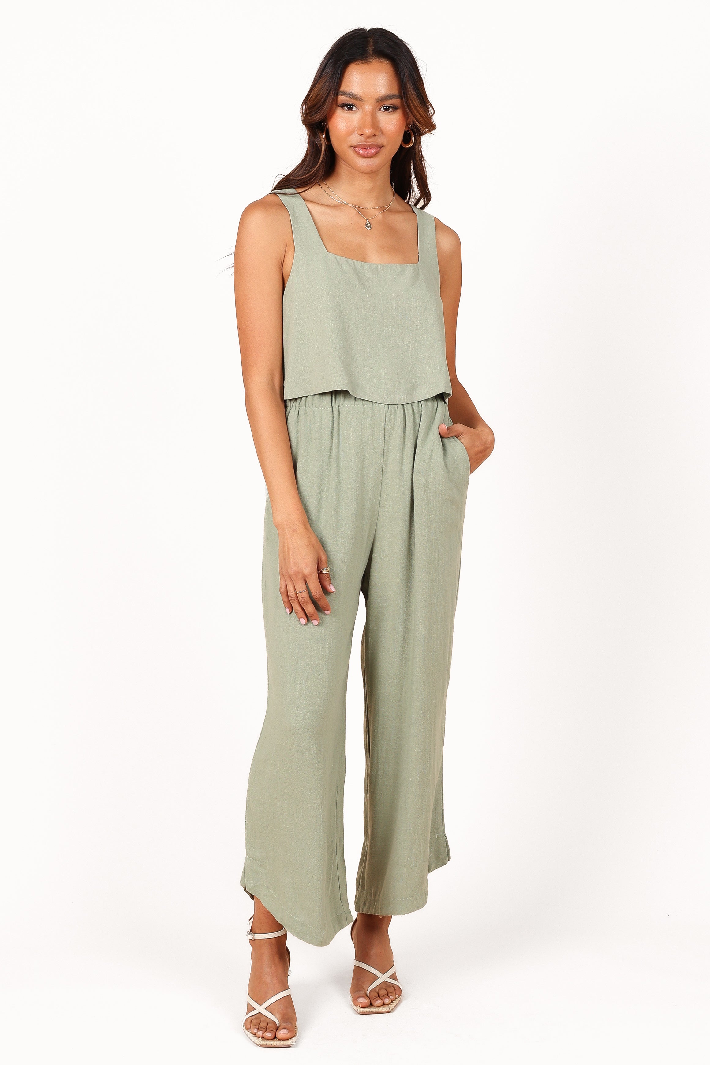 Eleanor Linen High Waisted Wide Leg Pants - Green