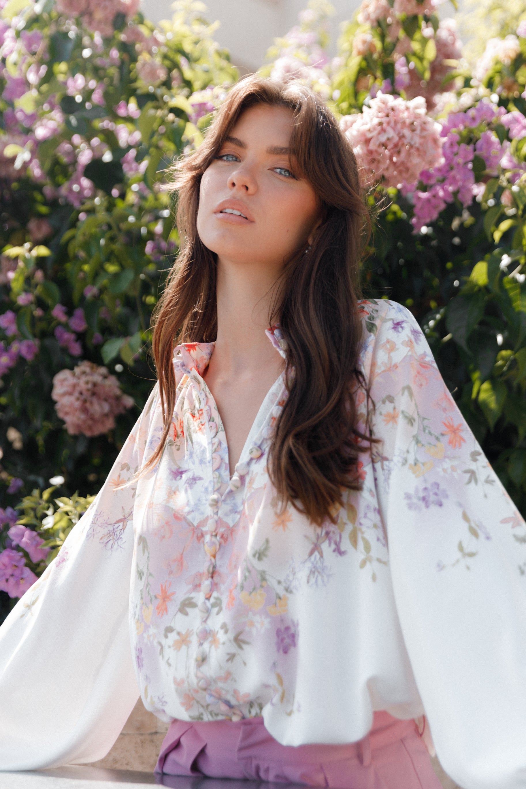 Floral Linen Blend Button-Down Shirt - Tiarna