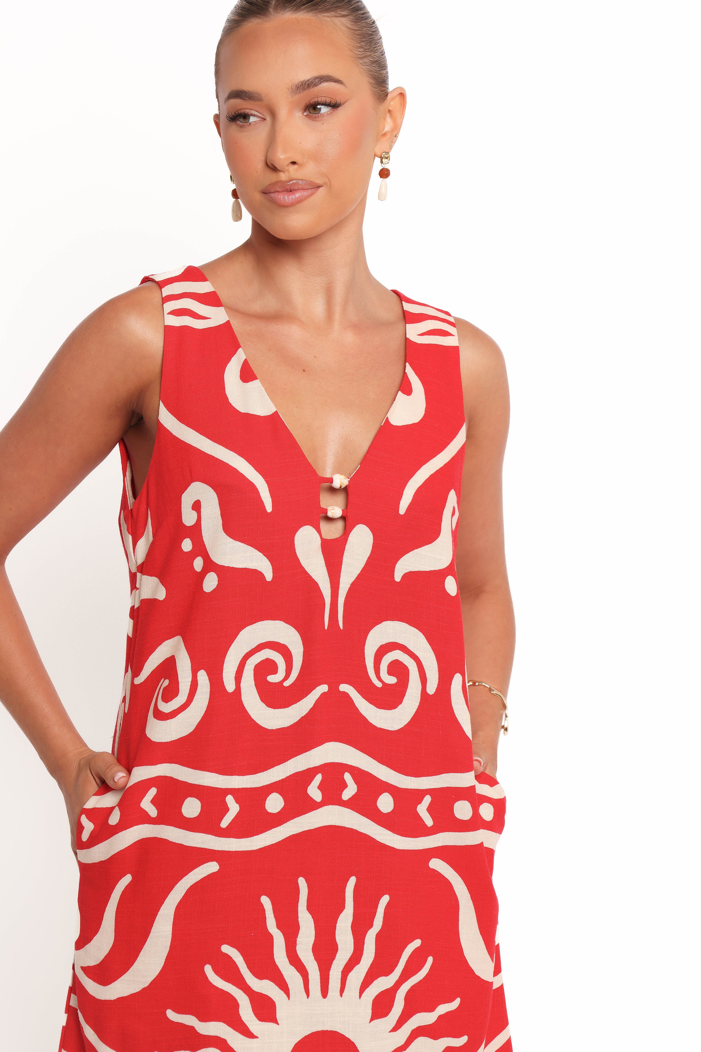 Giulia Mini Dress with Cut-Out & Bead Detail - Summer Rayon