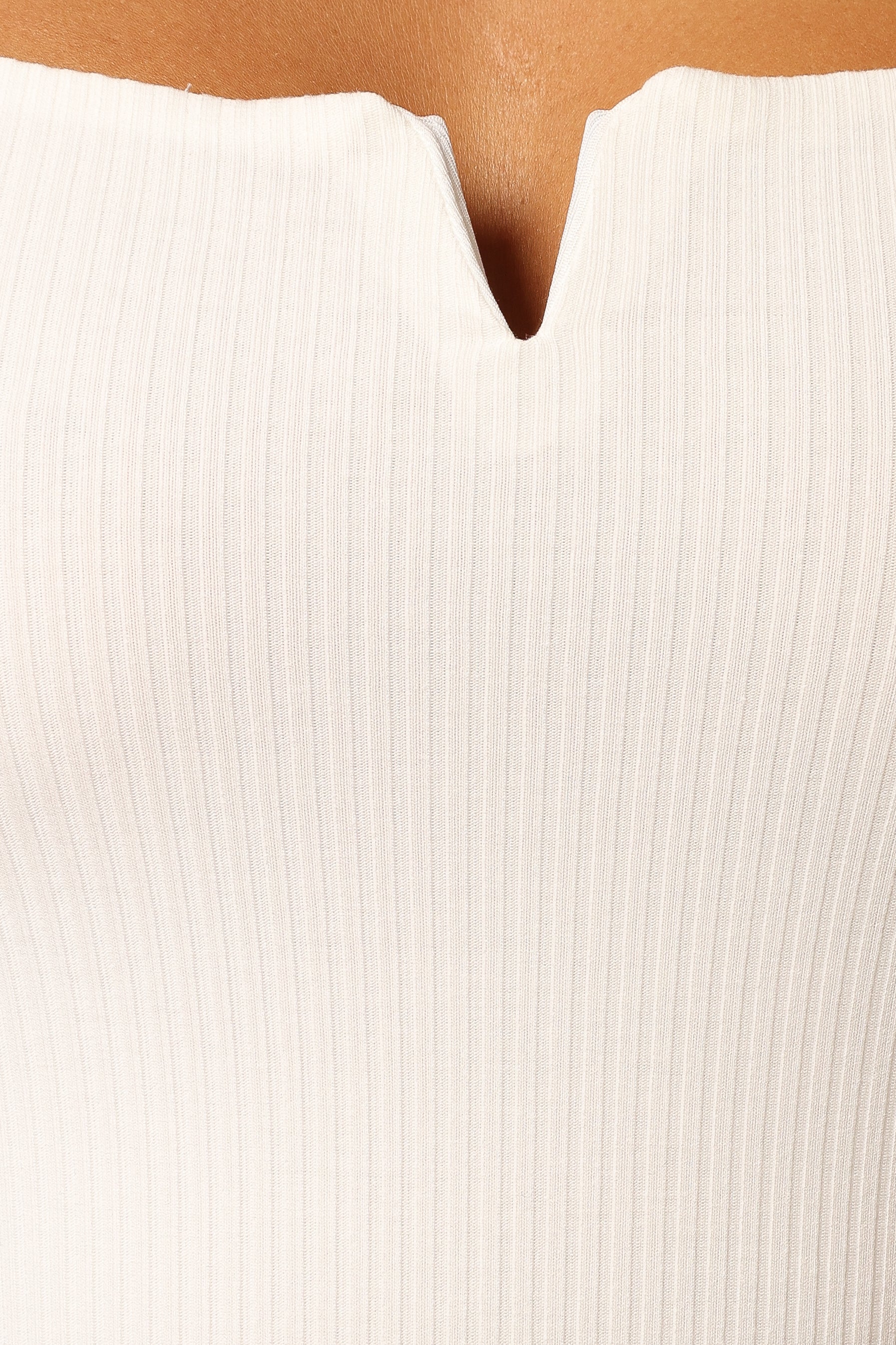 White Santina Square Neck Ribbed Top with V-Cut Detail