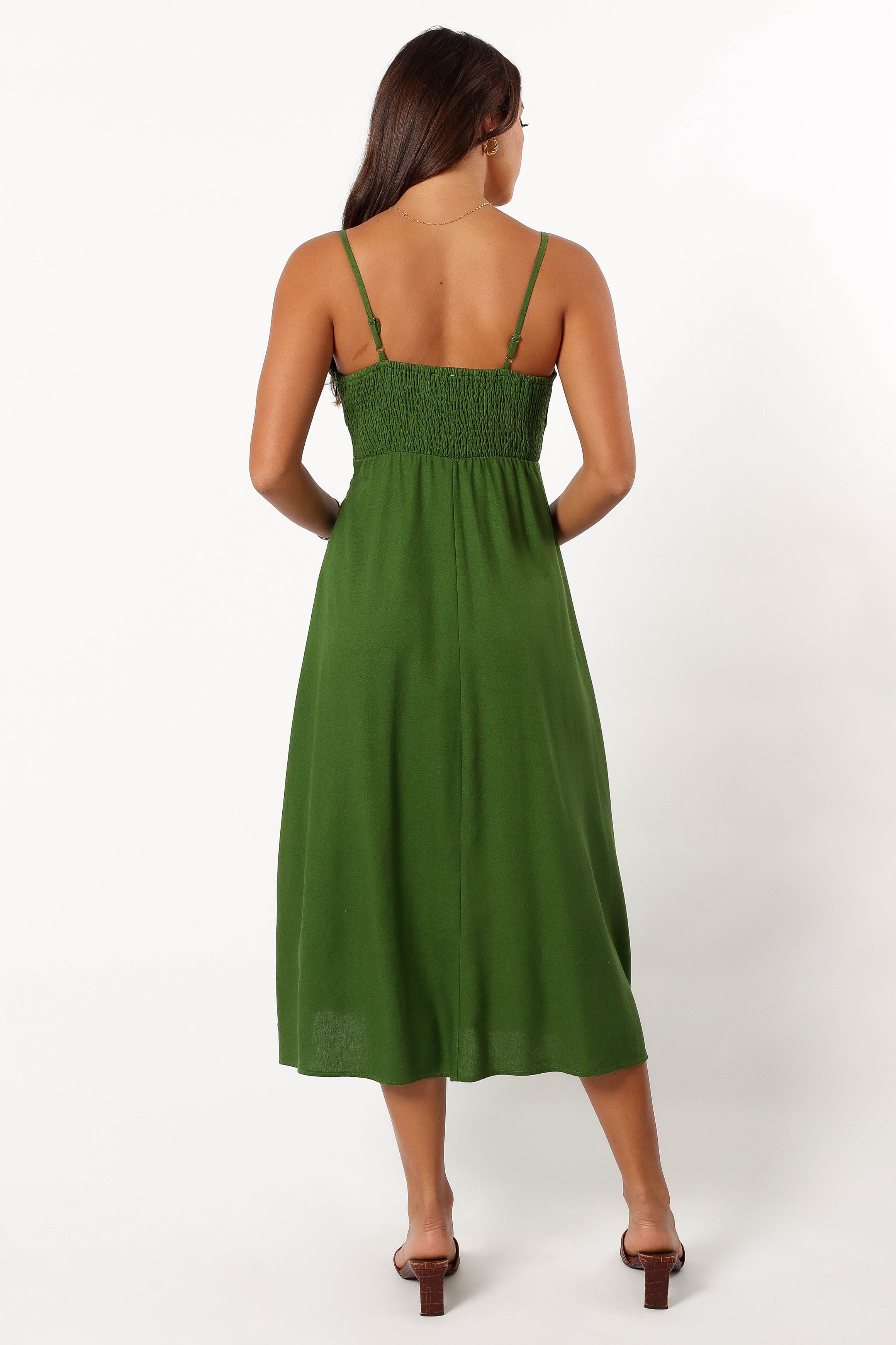 Ibiza Green Linen Cotton Darby Midi Dress with Adjustable Straps