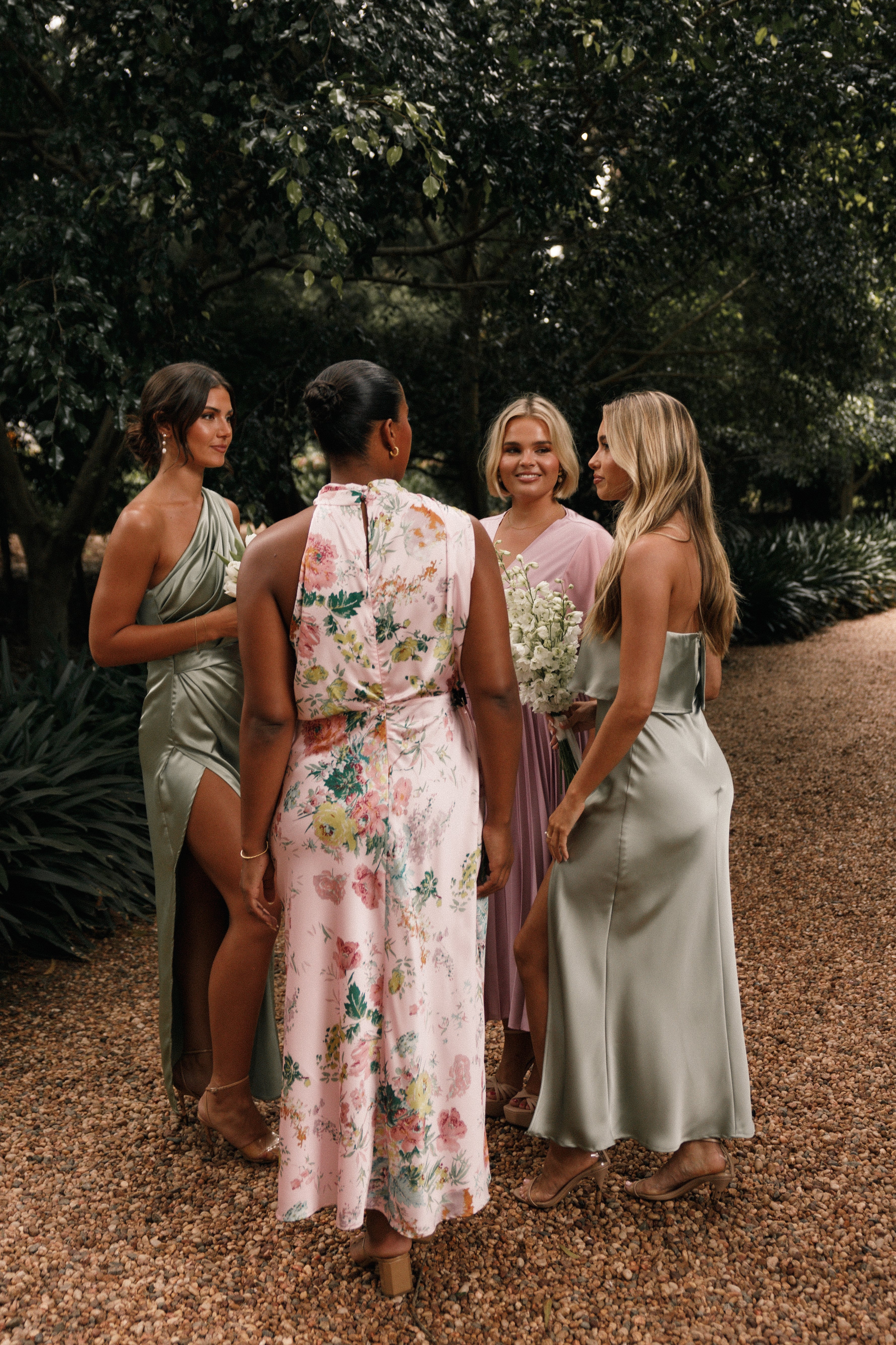 Pink Floral Halter Neck Midi Dress by Anabelle - Satin Party Wear