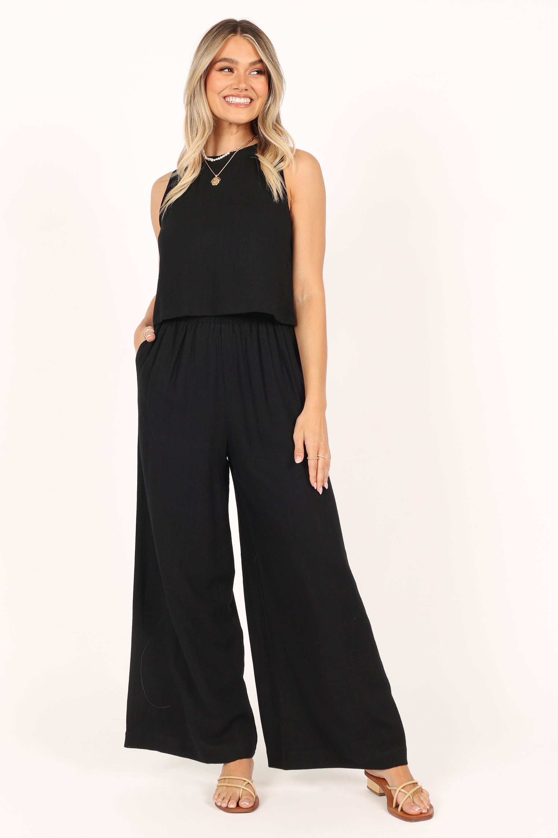 Black Linen Matching Set - Marnie Wide Leg Pants & Top