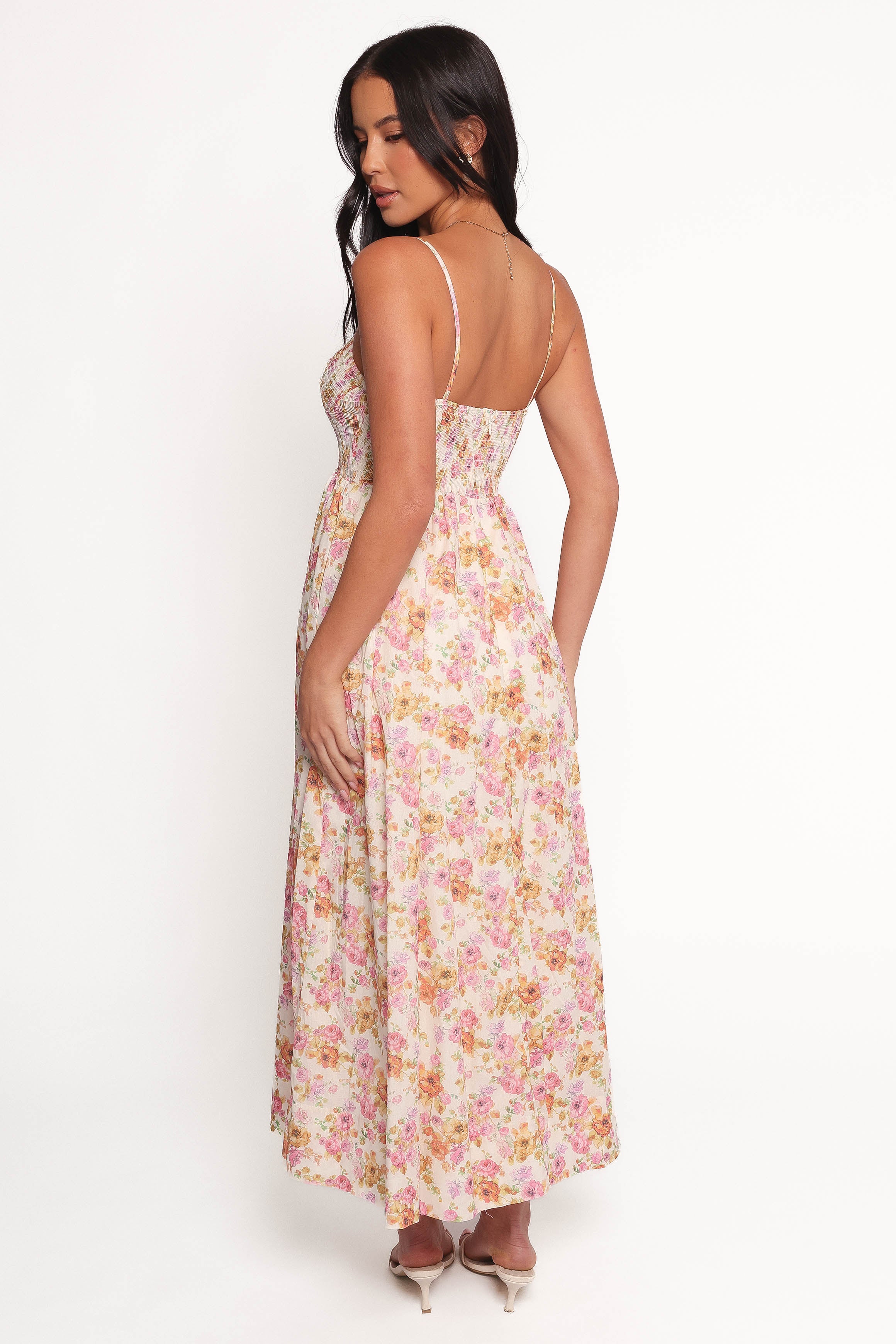 Floral Print Salaca Maxi Dress with Adjustable Straps - Pink & Orange