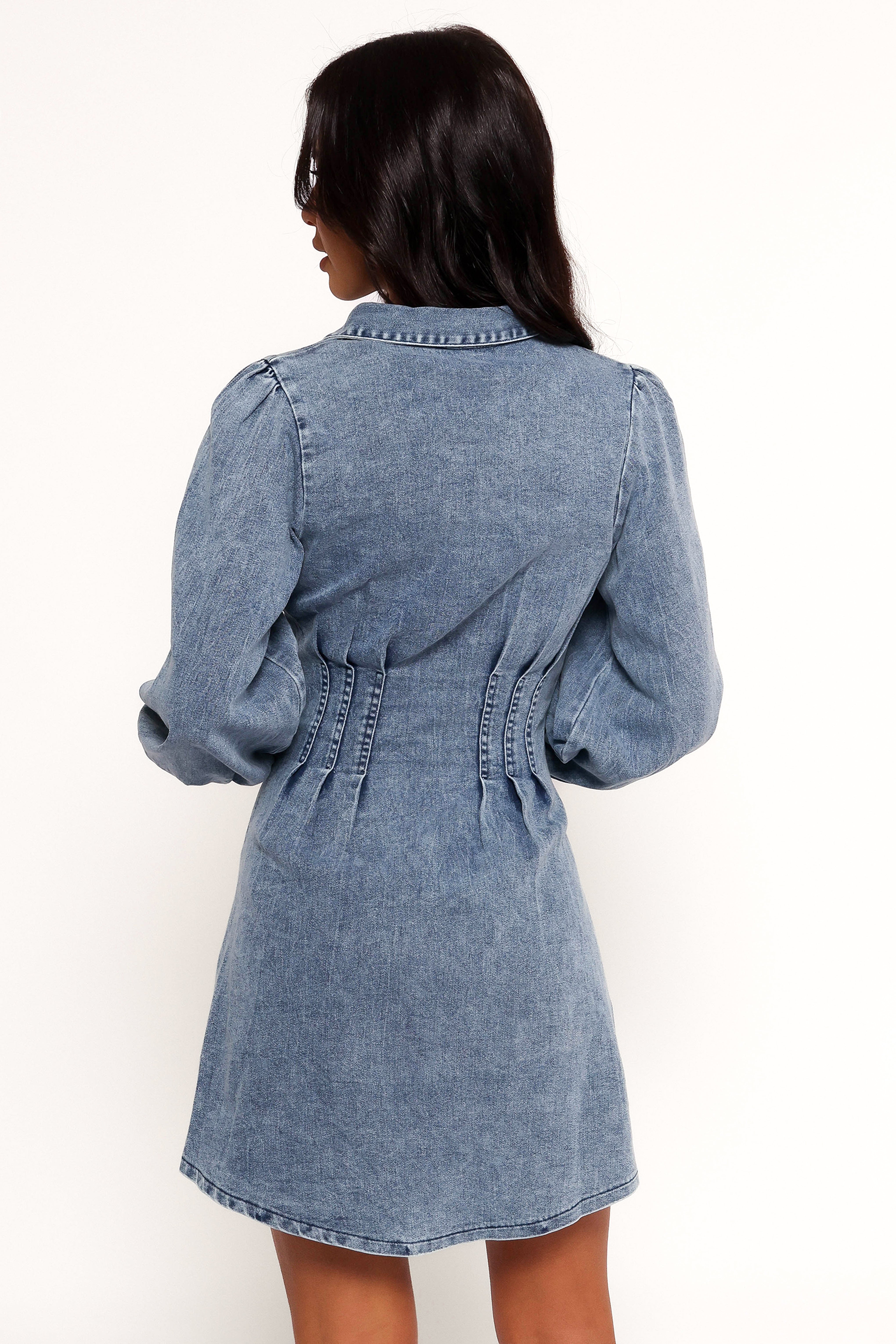 Denim Mini Dress with Long Sleeves - Phoenix Stretch Fit