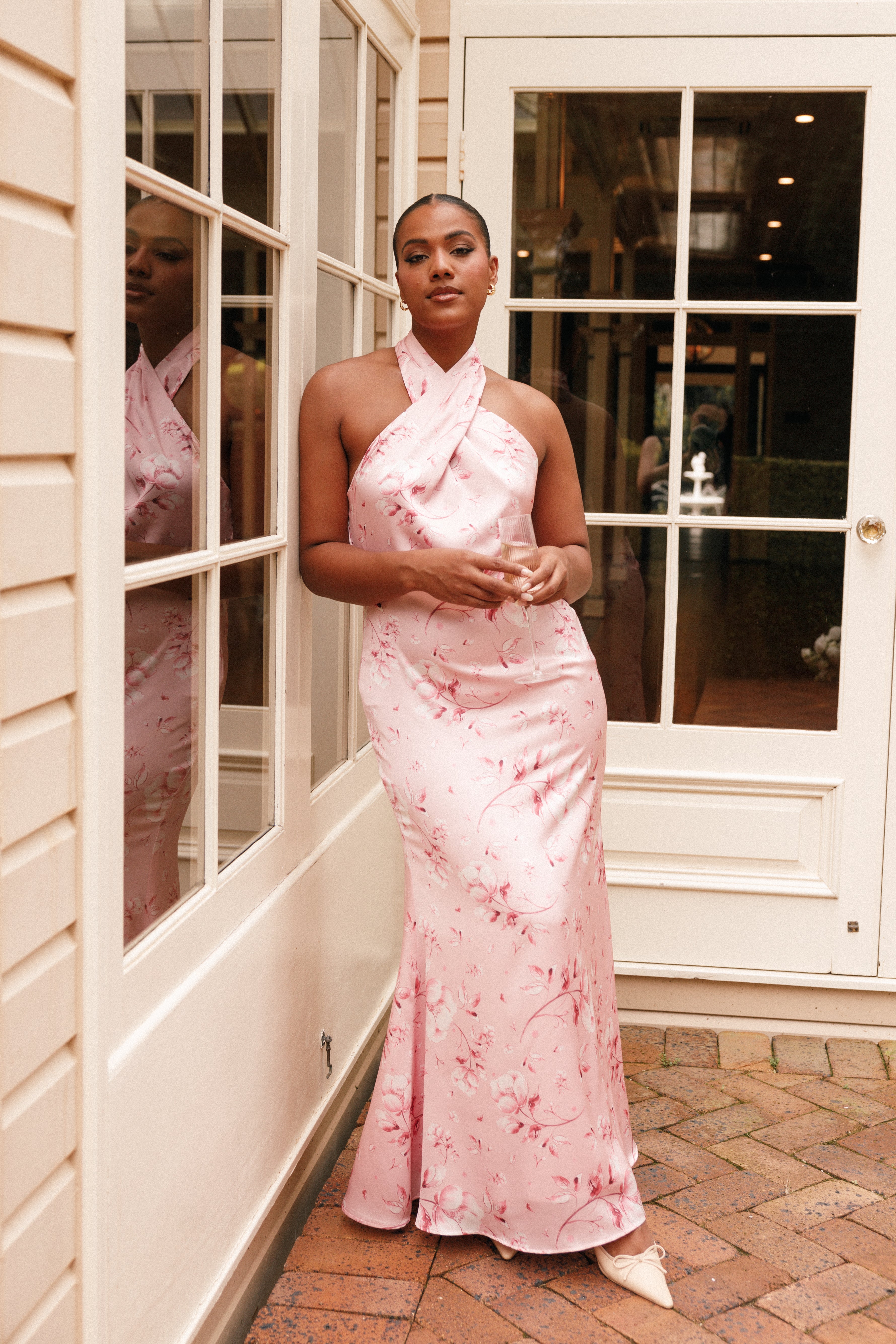 Pink Floral Halterneck Maxi Dress by Mila - Sleeveless Summer Dress