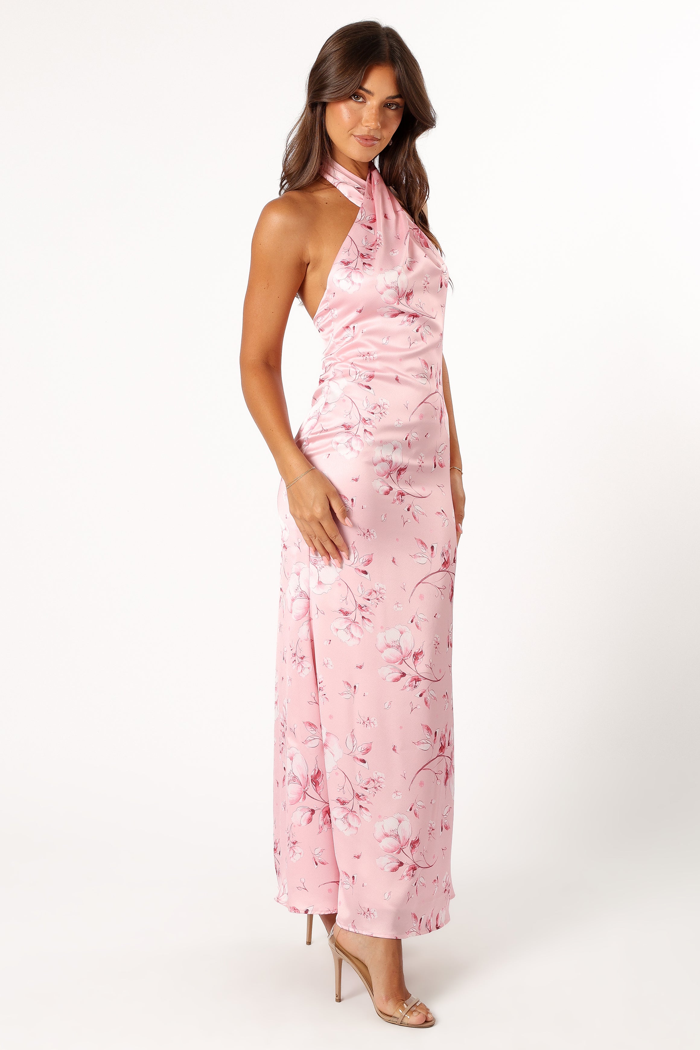 Pink Floral Halterneck Maxi Dress by Mila - Sleeveless Summer Dress