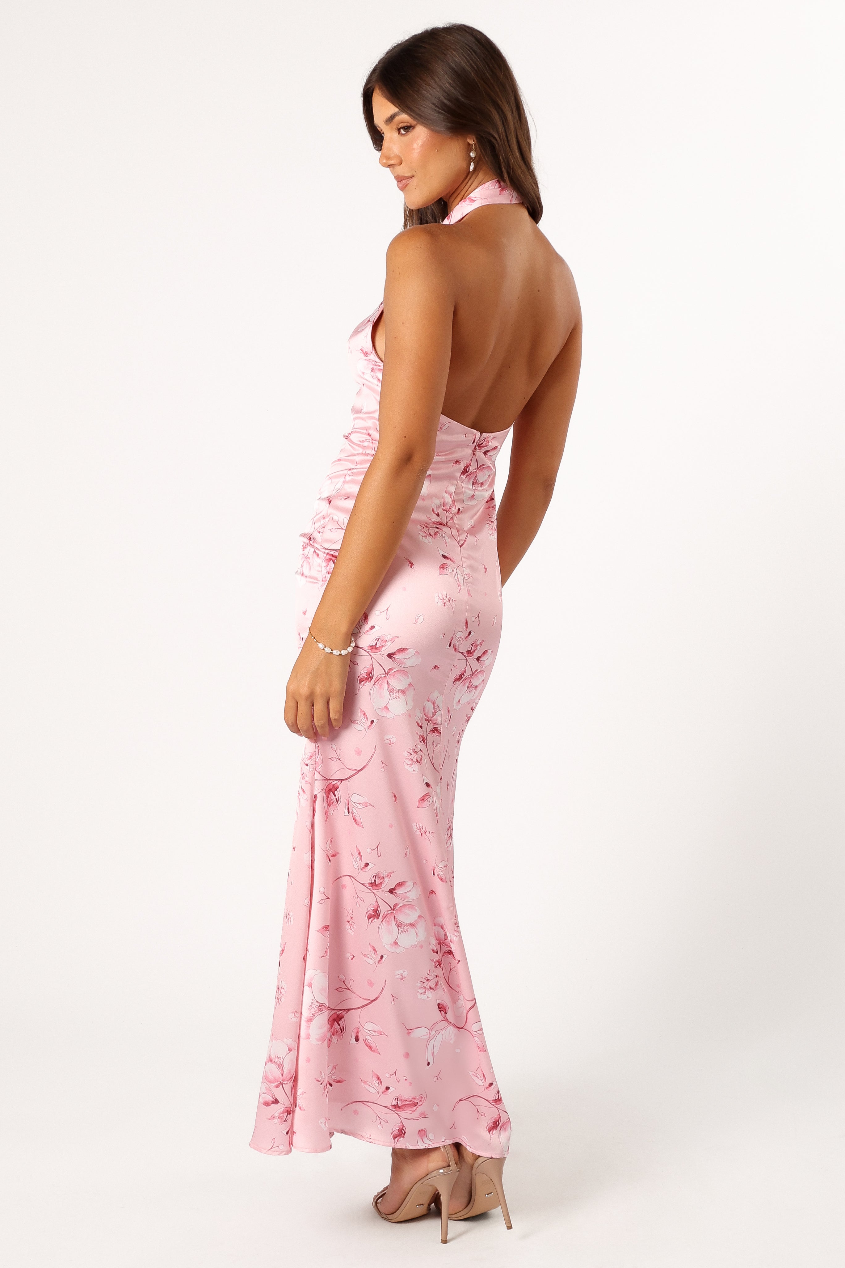 Pink Floral Halterneck Maxi Dress by Mila - Sleeveless Summer Dress