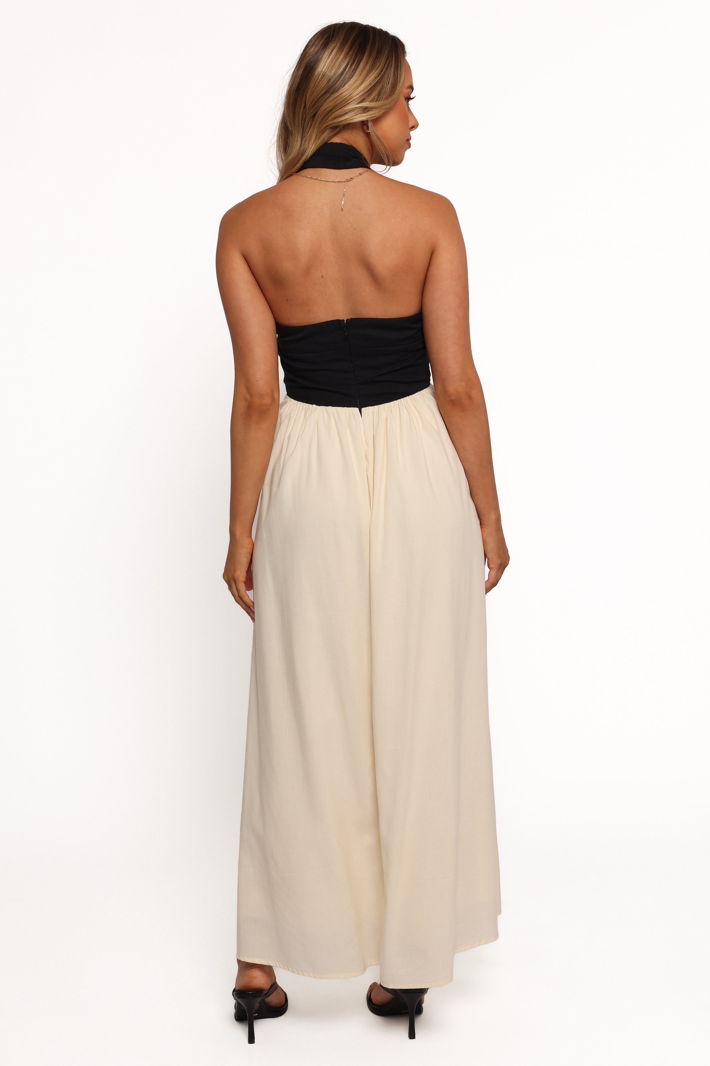 Jayden Halterneck Maxi Dress with Pockets - Black & Cream