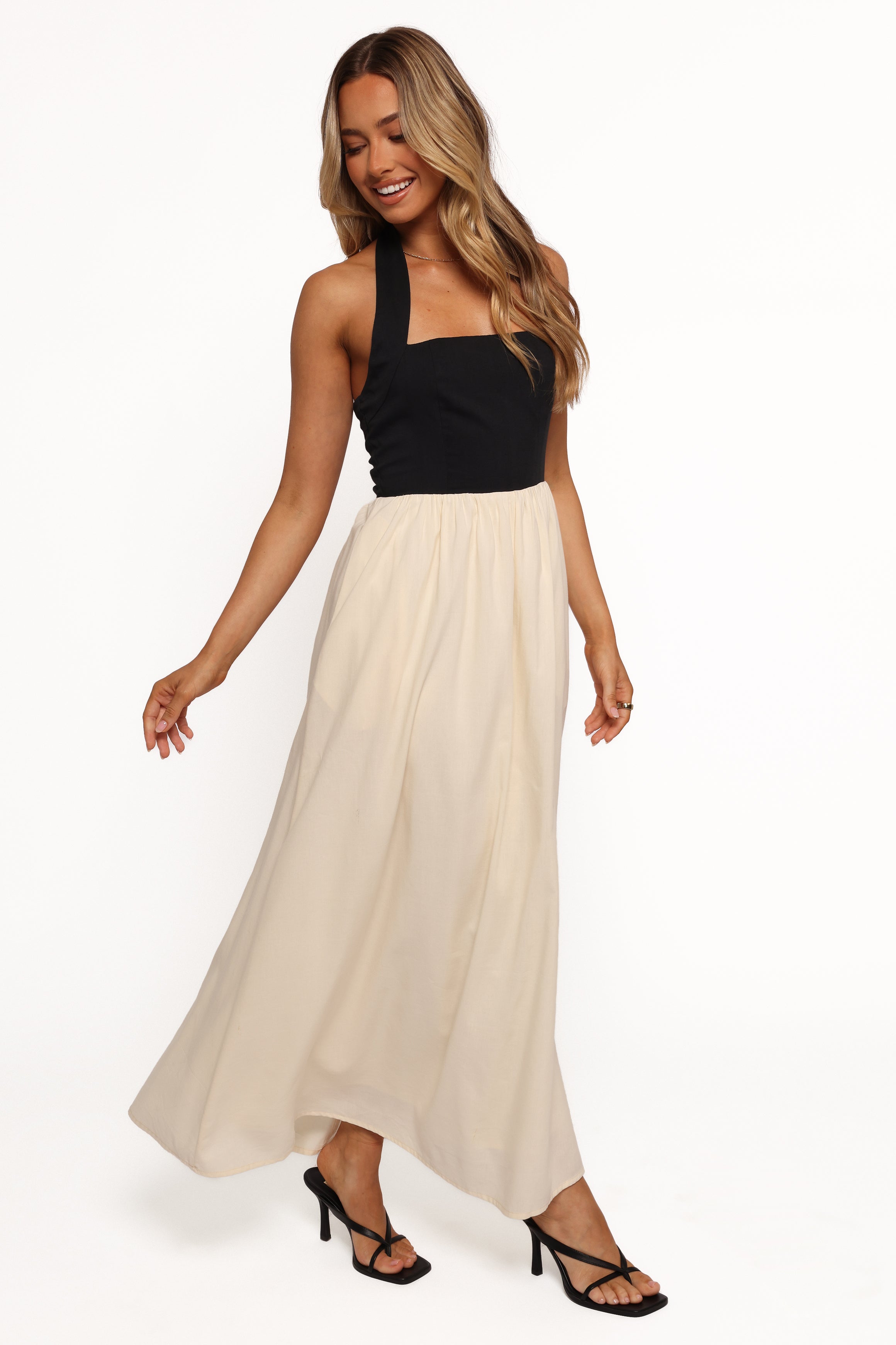 Jayden Halterneck Maxi Dress with Pockets - Black & Cream