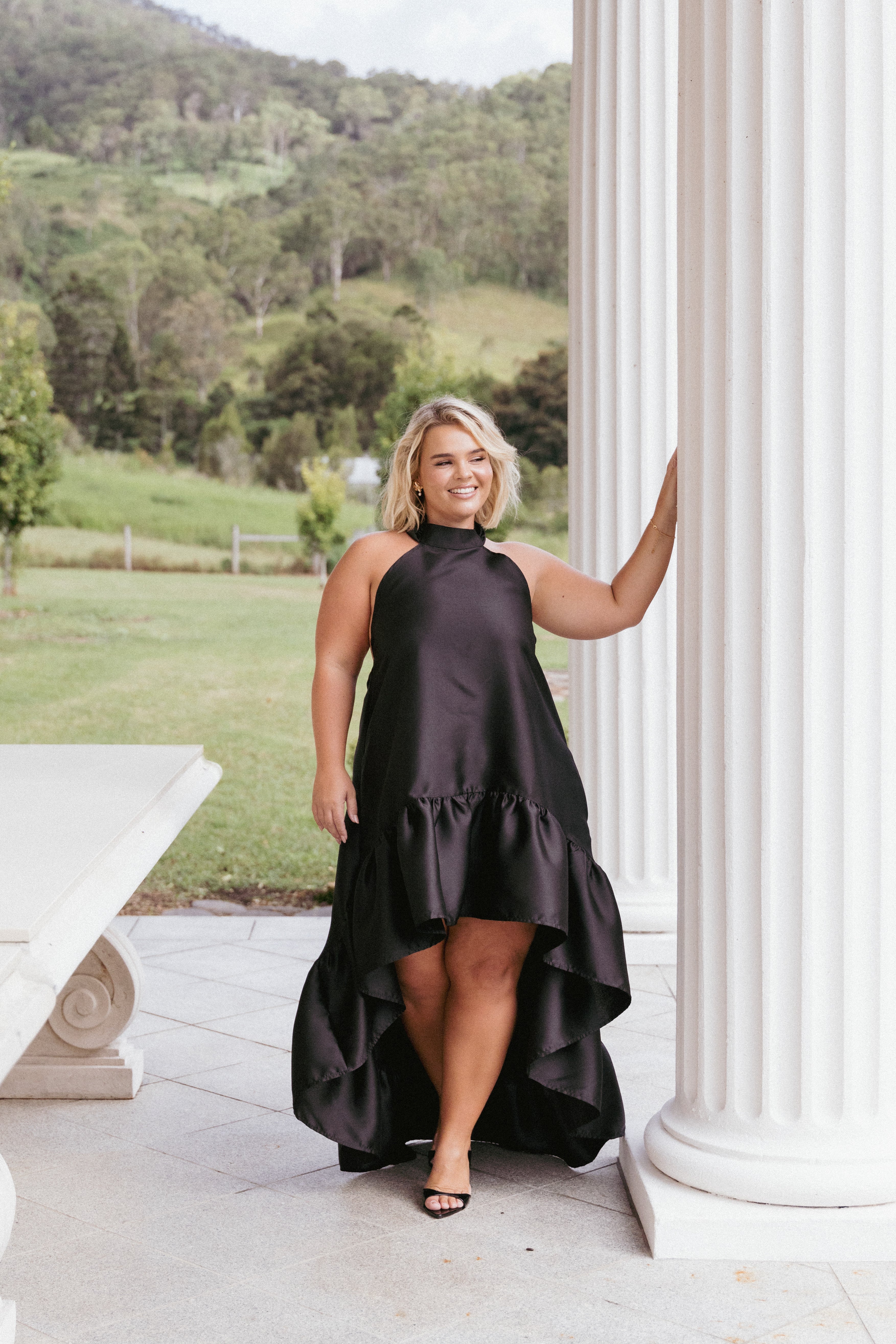 Soren Black Halterneck Midi Dress with Backless Design