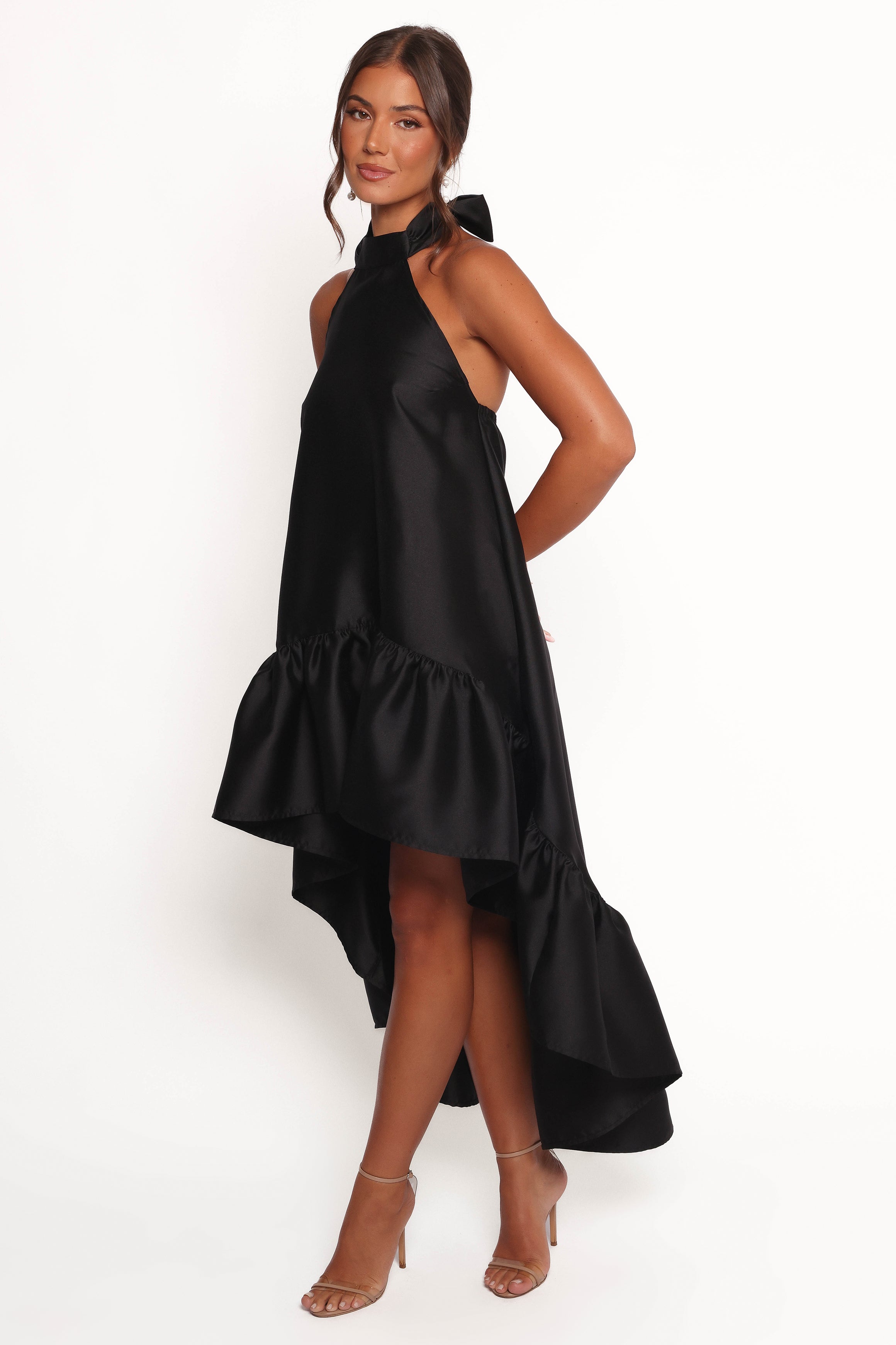 Soren Black Halterneck Midi Dress with Backless Design