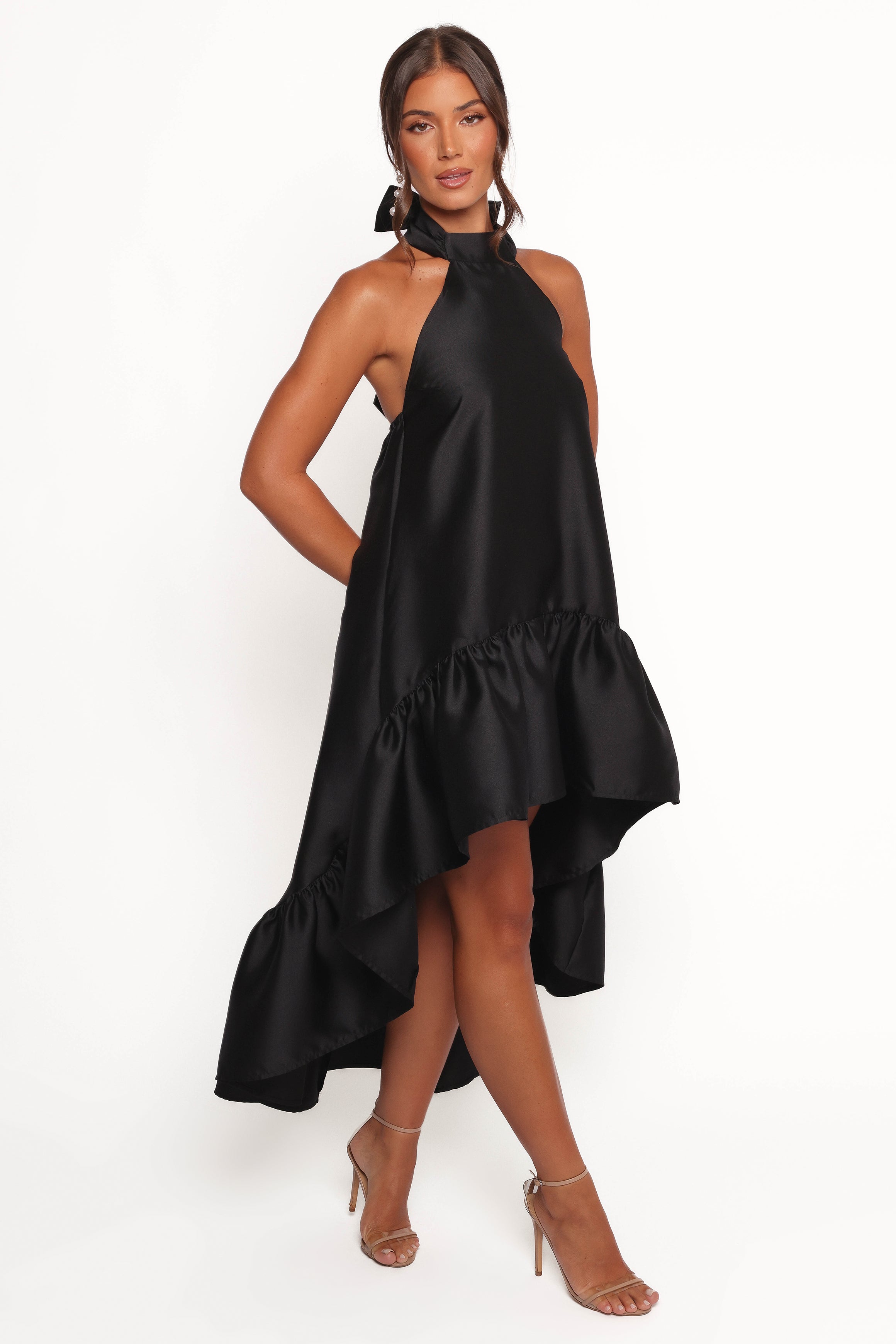 Soren Black Halterneck Midi Dress with Backless Design