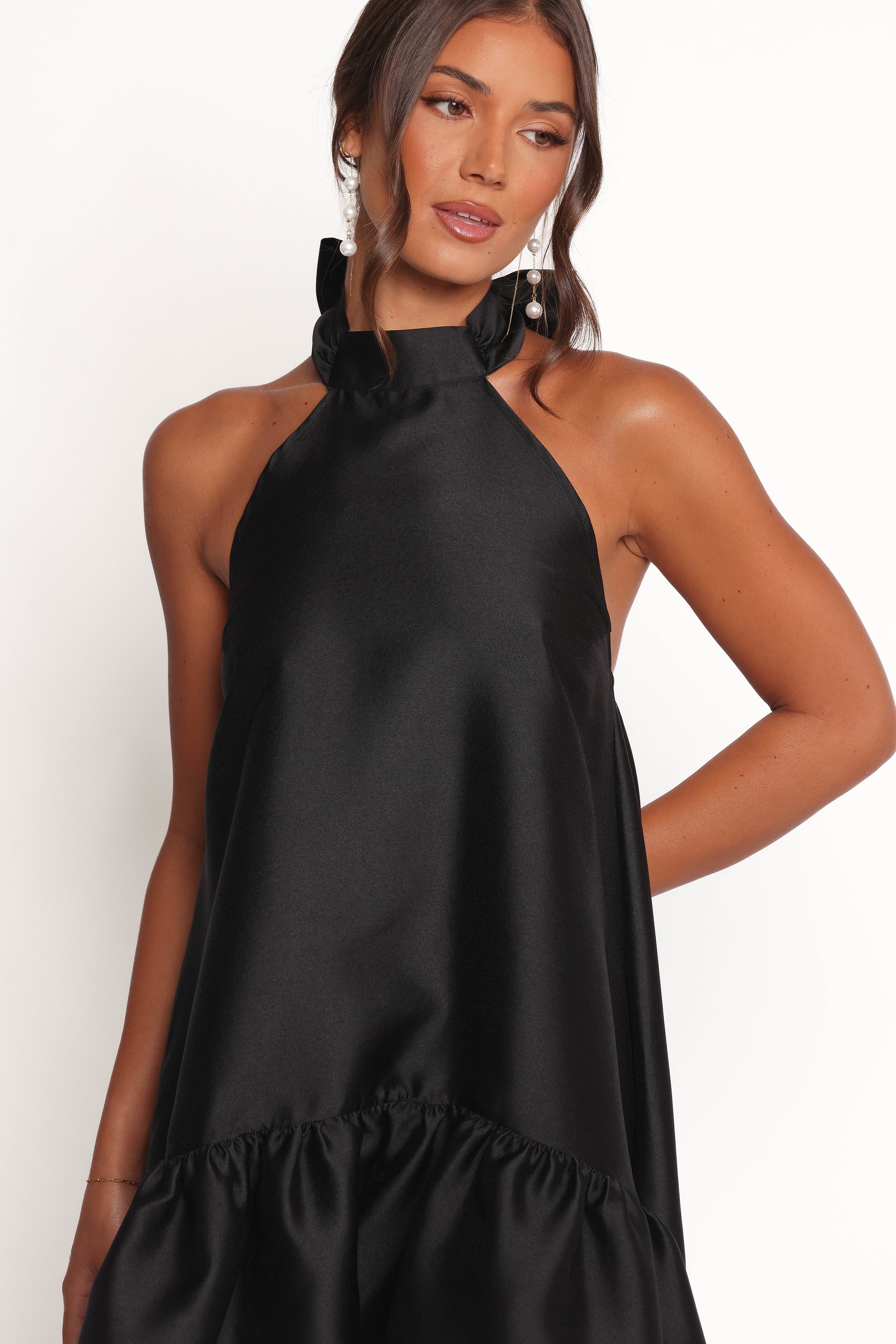 Soren Black Halterneck Midi Dress with Backless Design