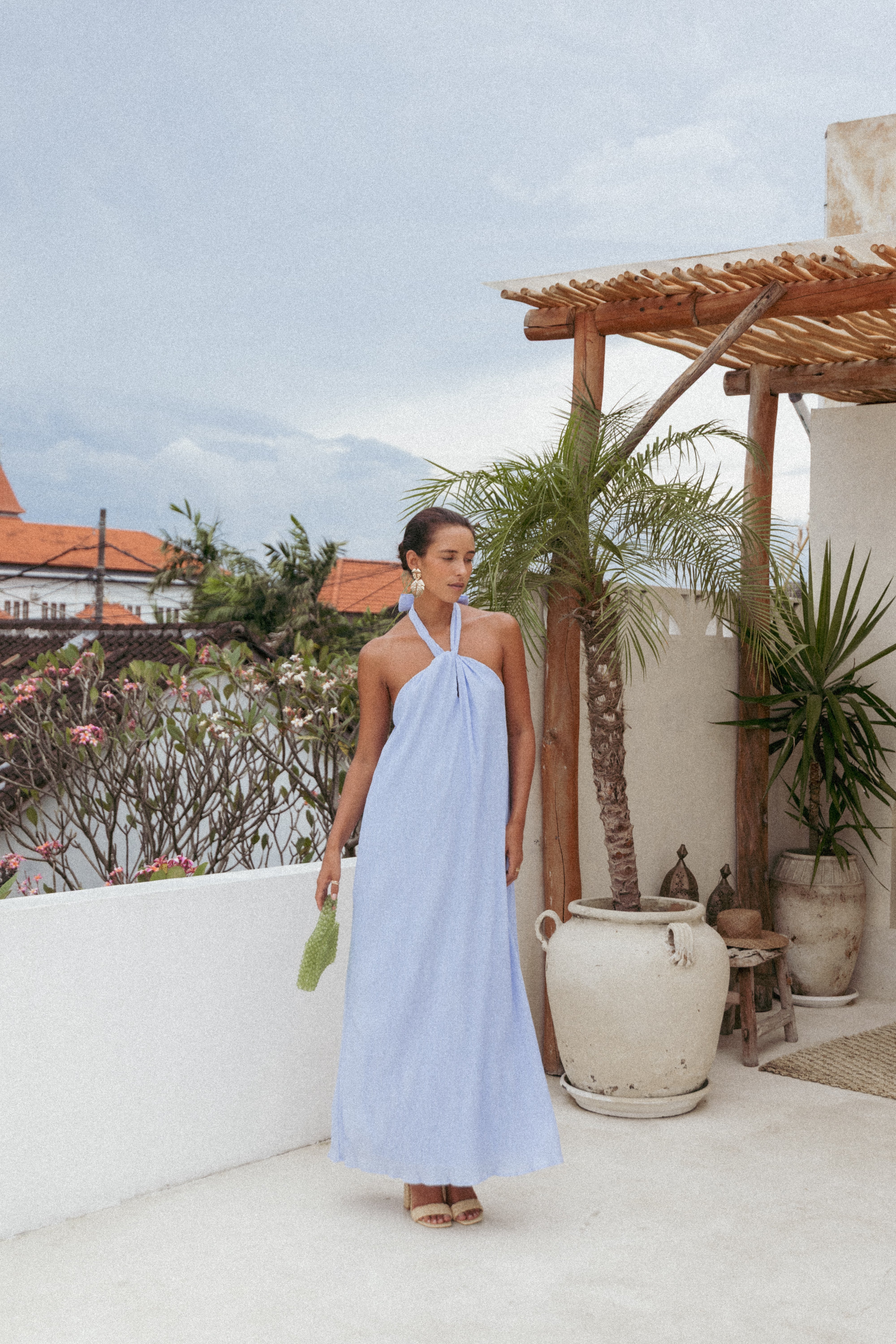 Theophania Halter Neck Maxi Dress - Pale Blue Polyester