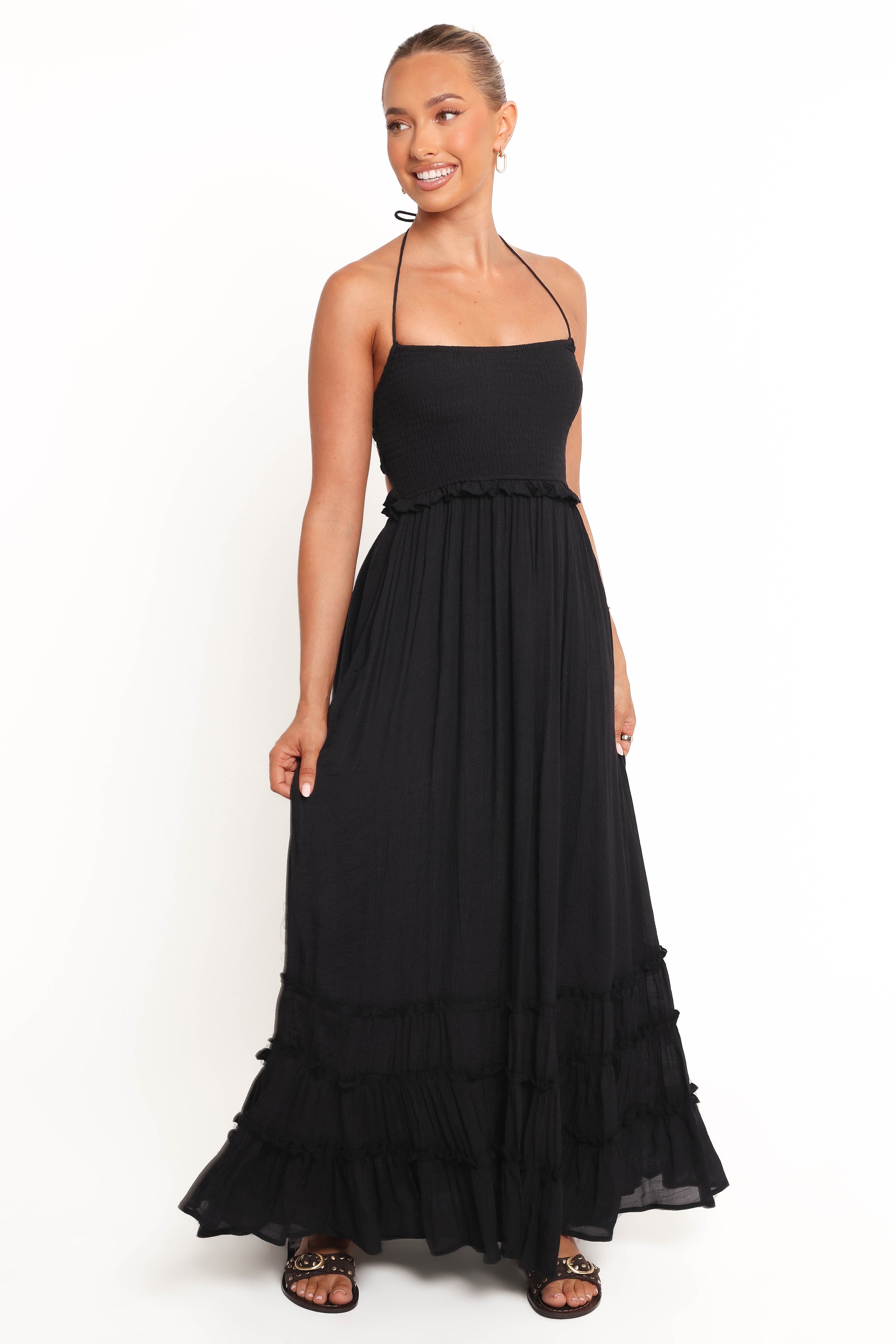 Lysandra Black Halter Neck Backless Maxi Dress
