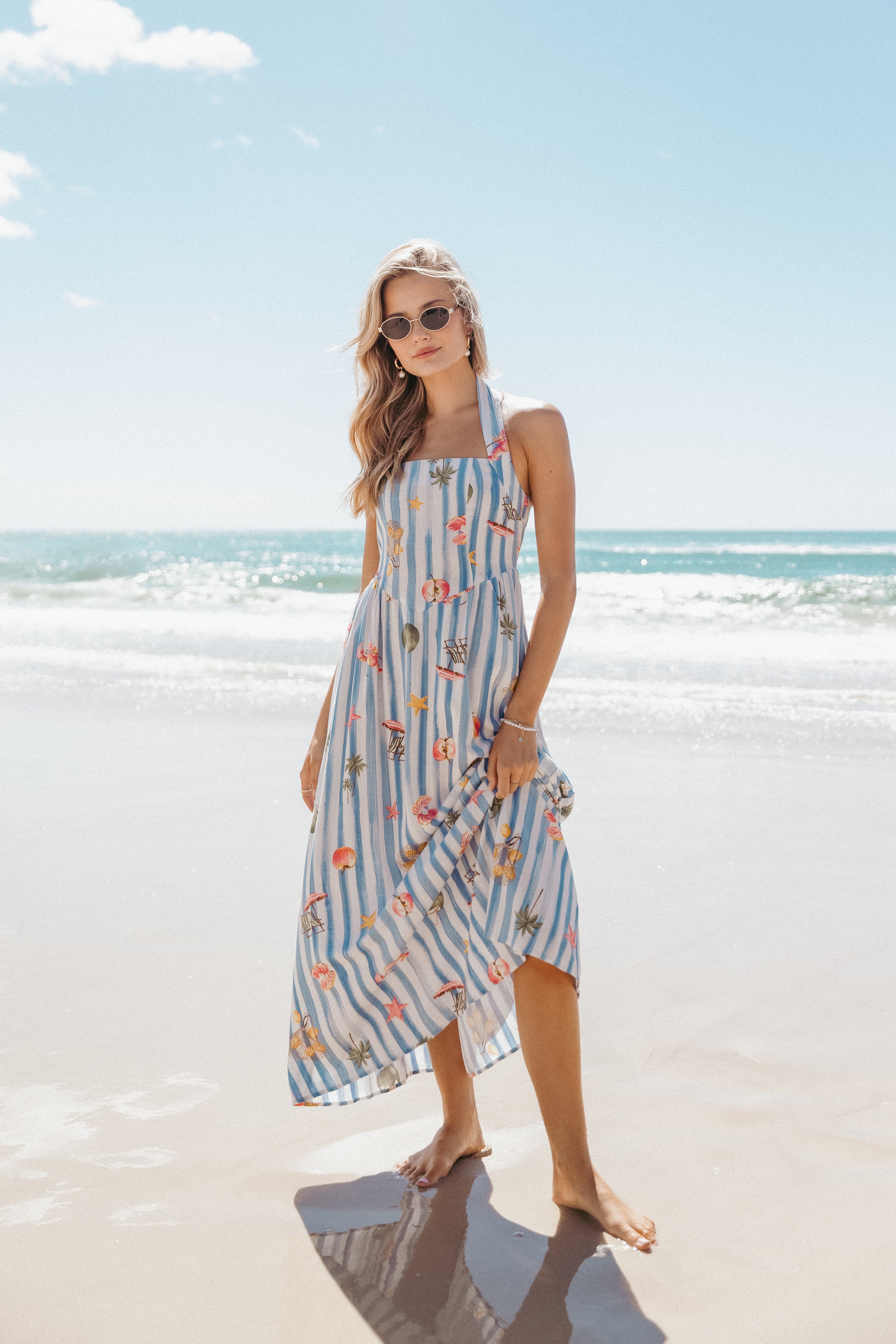 Kiera Halter Neck Midi Dress with Summer Fruit Print - Esme
